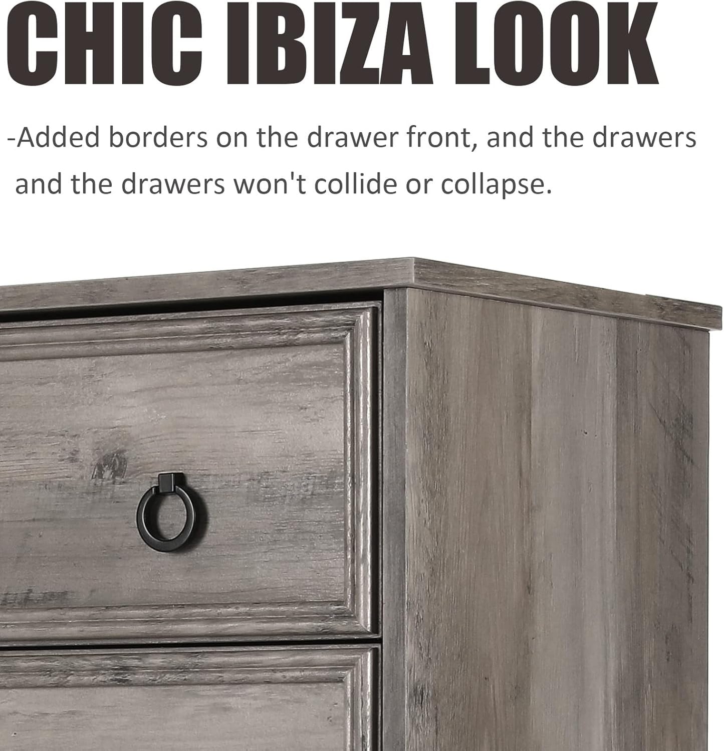 LGHM Modern 6 Drawer Dresser, Dressers for Bedroom, 44.33" Tall Chest of Drawers Closet Organizers & Storage Clothes - Easy Pull Handle, Textured Borders Living Room, Hallway, Gray