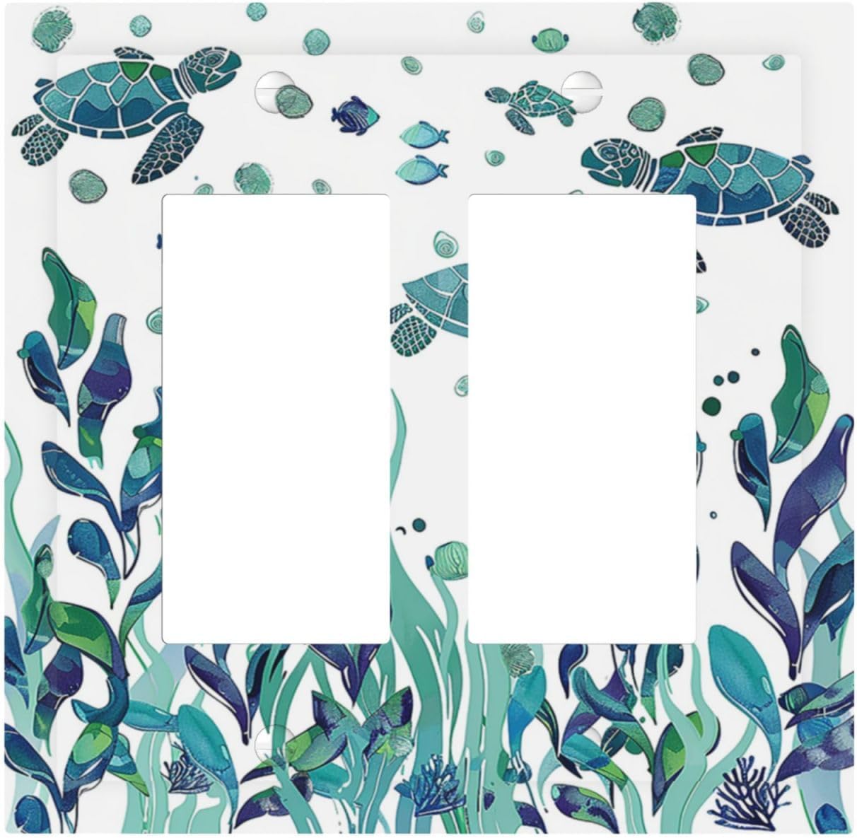 Decorative Outlet Covers Vibrant Turtle Seagrass Watercolor Painting 2 Gang Double GFCI Rocker Electrical Wall Panels Light Switch Cover Plate for Bathroom living Room Decor