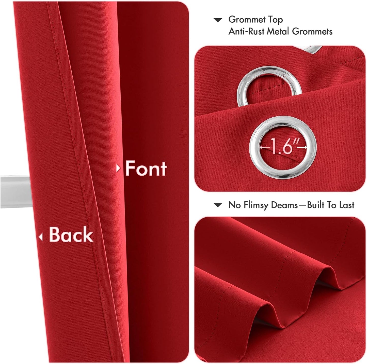 MIULEE Christmas Red Blackout Curtains for Bedroom Living Room 90 Inches Long 2 Panels, Thermal Insulated Room Darkening Drapes Solid Grommet Top Light Blocking Window Treatments 40x90 Inch