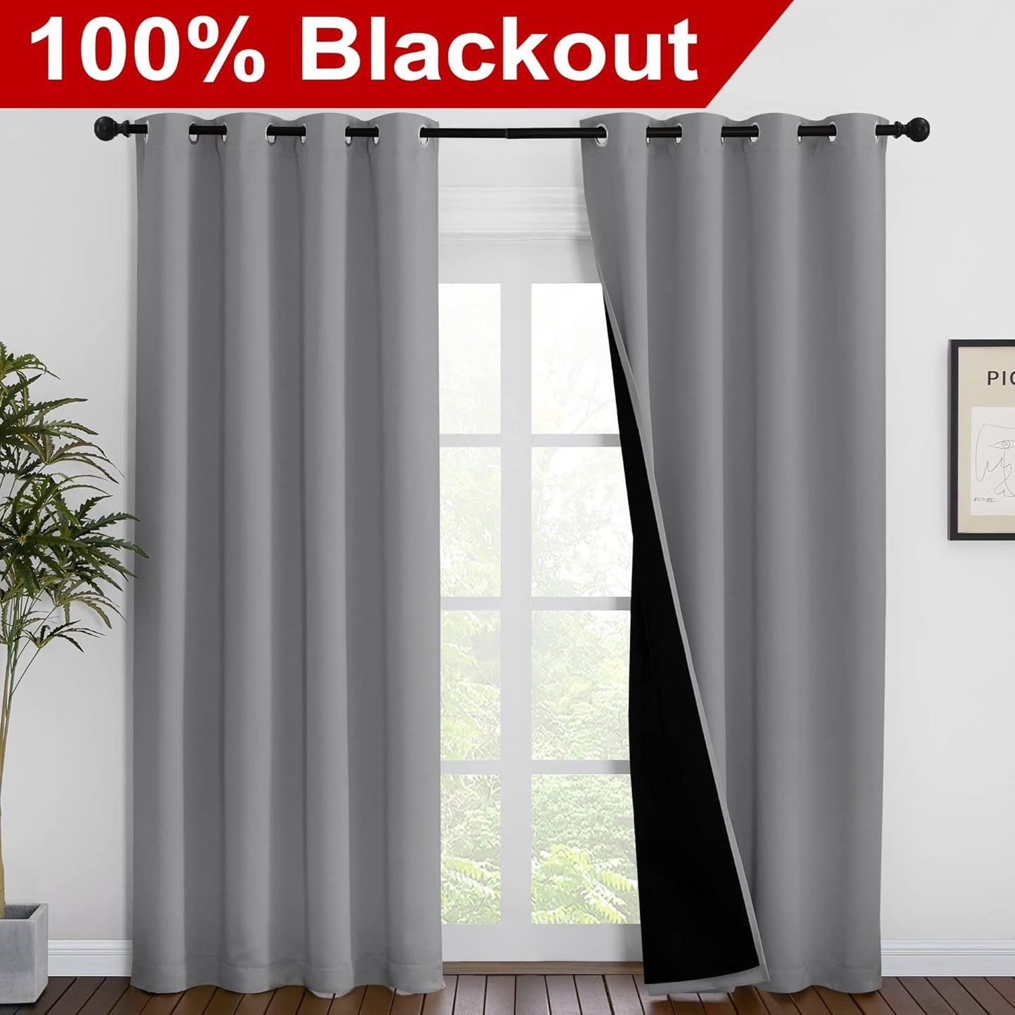 NICETOWN Full Shade Curtain Panels, Pair of Energy Smart & Noise Blocking Out Blackout Drapes for Dining Room Window, Thermal Insulated Guest Room Lined Window Dressing(Silver Grey, 55 x 86 inch)