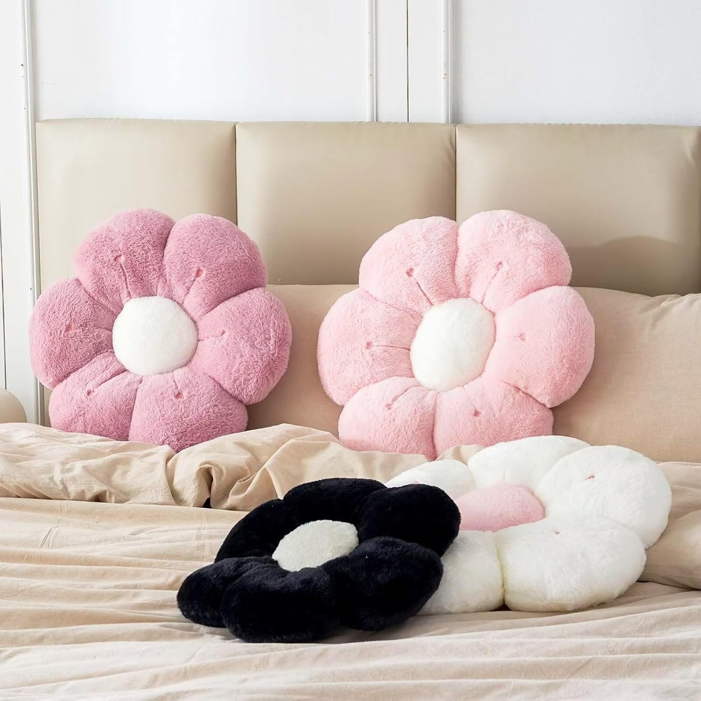 Flower Pillow, Cute Flower Shaped Decorative Pillow, Soft Rabbit Fur Daisy Pillow Home Decor Floor Seating Cushion for Bedroom Living Room (Dusty Pink 19.6 Inch)