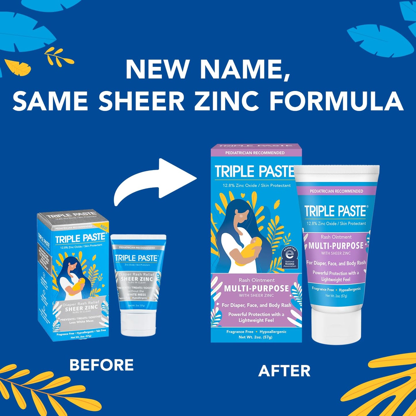 Triple Paste Multi-Purpose Baby Healing Ointment, 2 oz Tube, Diaper Rash Cream and Skin Protectant for Hands, Face and Bottom Treats, Soothes and Prevents with Zinc Oxide (Packaging May Vary)