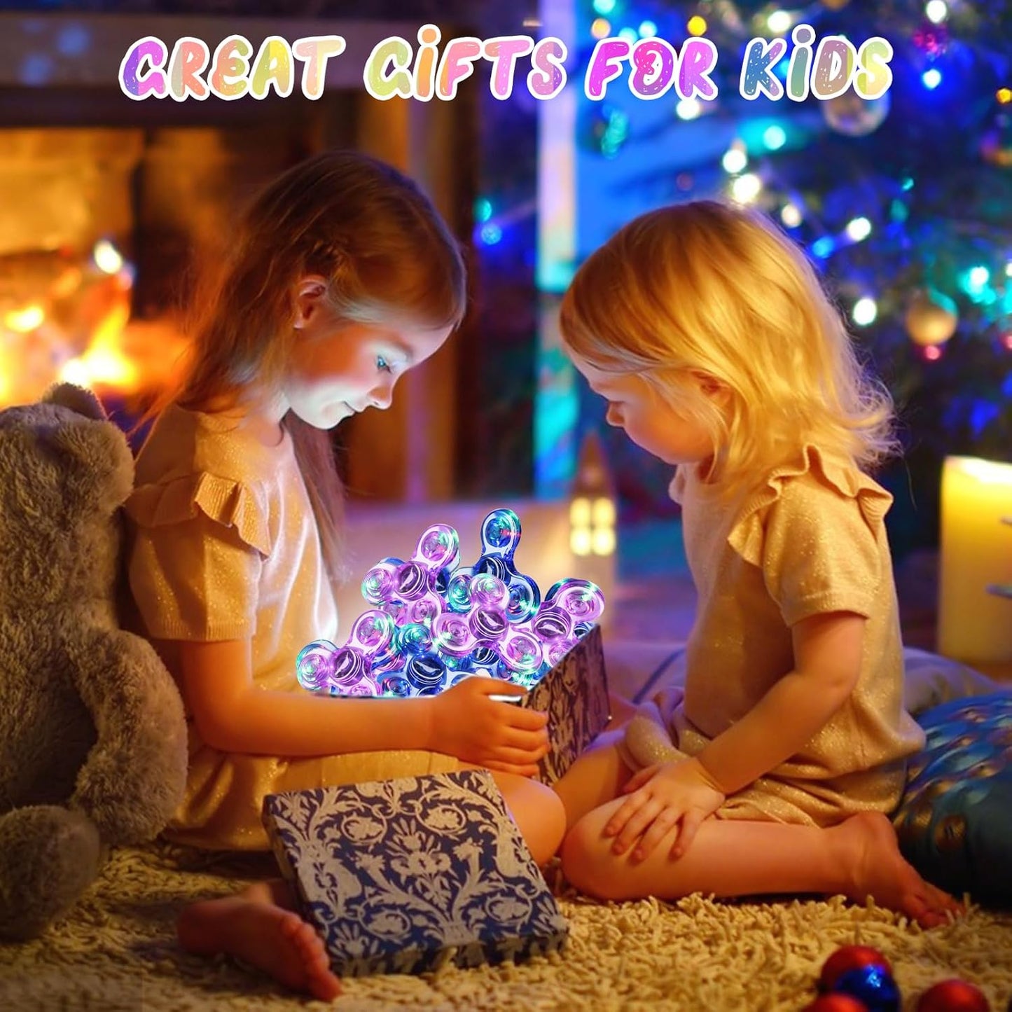 SCIONE 2Pack Fidget Spinners for Kids, LED Light up Sensory Fidget Toys for Kids Adults, Glow in The Dark Toys for Teens Boys Girls Halloween Classroom Prizes, ADHD Stress Anxiety Relief Fidgets