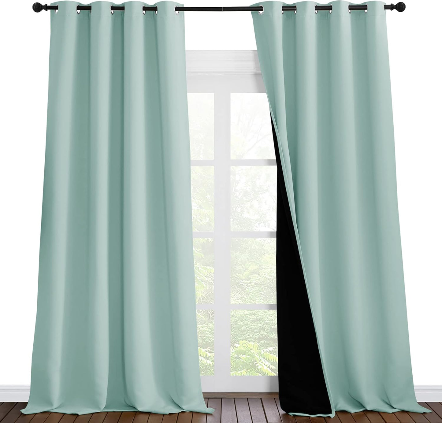 NICETOWN Full Shading Curtains for Windows, Super Heavy-Duty Black Lined Blackout Curtains for Bedroom, Privacy Assured Window Treatment (Aqua Blue, Pack of 2, 55 inches W x 102 inches L)