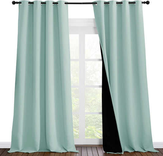 NICETOWN Full Shading Curtains for Windows, Super Heavy-Duty Black Lined Blackout Curtains for Bedroom, Privacy Assured Window Treatment (Aqua Blue, Pack of 2, 55 inches W x 102 inches L)