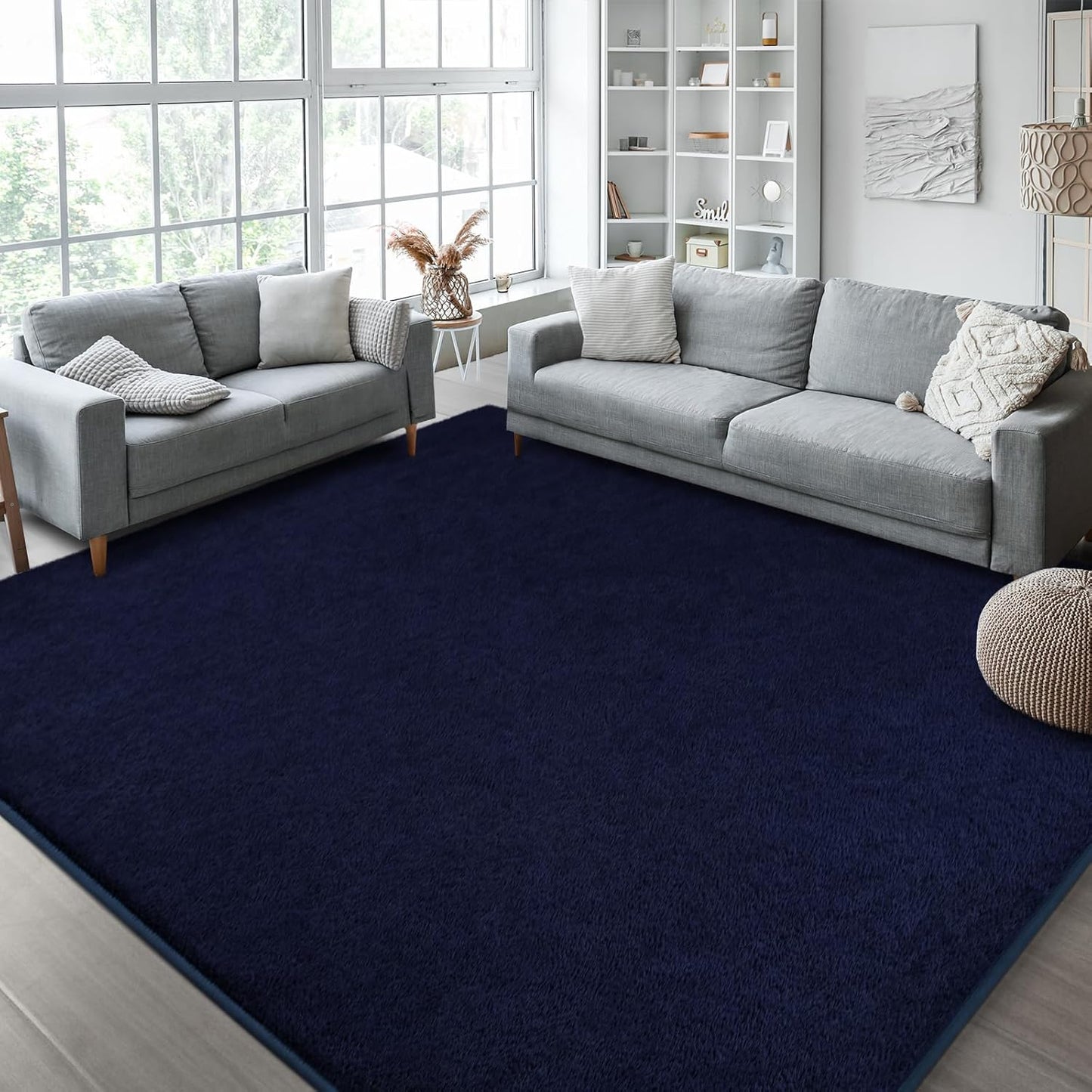 Kimicole 6x9 Washable Area Rugs for Living Room Bedroom, Large Low Pile Ulta-Thin Solid Color Rug, Non-Slip Soft Fluffy Carpet for Nursery Kids Room Dorm Room Home Decor (Navy Blue)