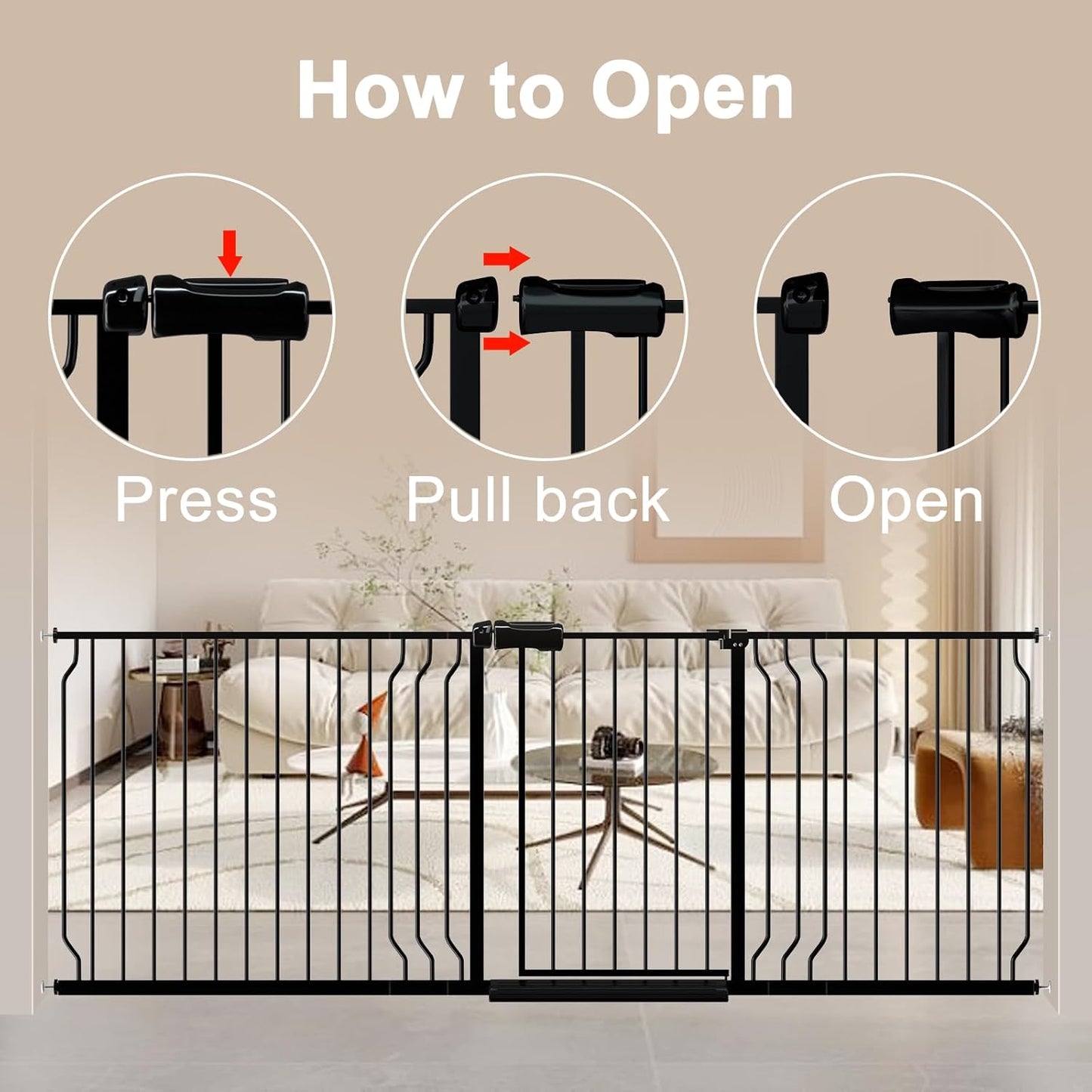 WAOWAO Baby Gate 100-109.42" Extra Wide Pressure Mounted Walk Through Swing Auto Close Safety Black Metal Toddler Kids Child Dog Pet Puppy for Stairs,Doorways,Kitchen