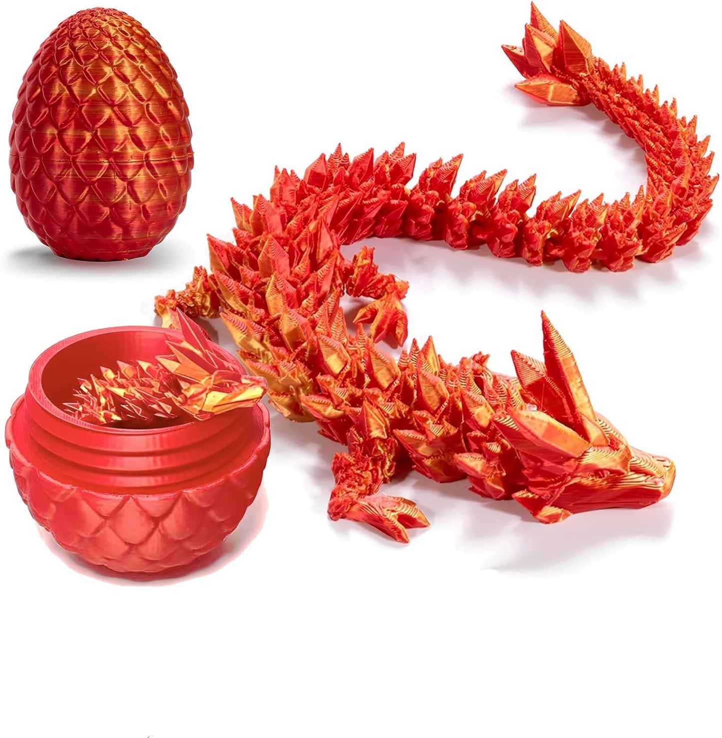 3D Printed Dragon Egg Crystal Dragon Fidget Toy Full Articulated Dragon Mystery Dragon Eggs with Dragon Inside Home Office Desk Decor Gifts Toys (Red)