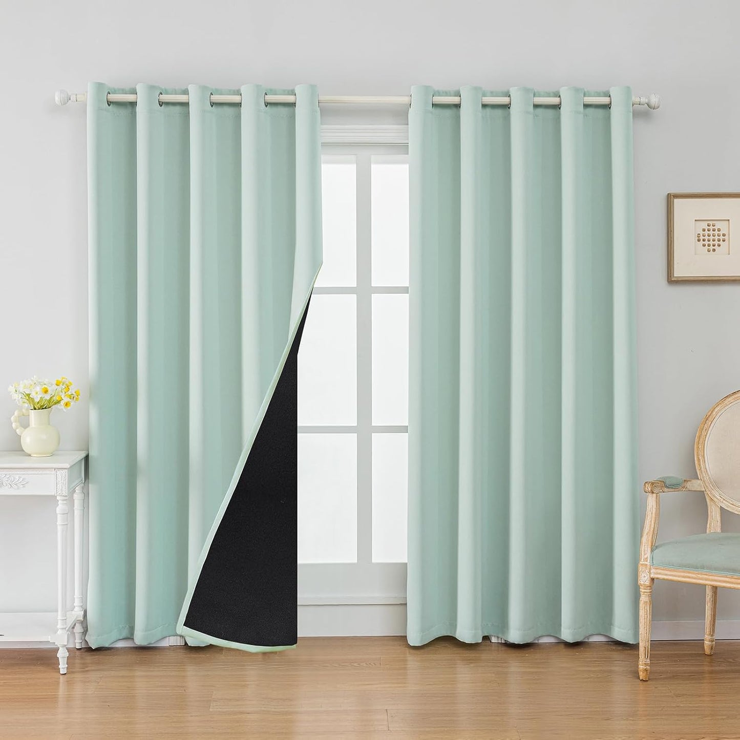 Anytime 100% Blackout Curtain Set, Thermal Insulated & Energy Efficiency Window Draperies for Guest Room, Full Shading Panels for Shift Worker and Light Sleepers（Light Blue, 2 Panels, 70W x 84L）