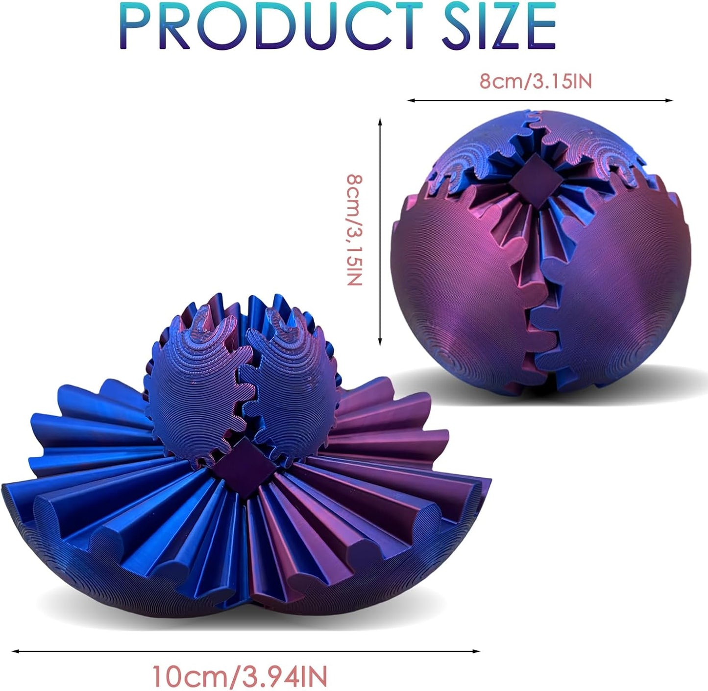 Gear Ball 3D Printed, The Steampunk Whirling Wonder Fidget Ball Toy, Gear Ball 3D Model Cube Fidget Toy, Funny Stress & Anxiety Relaxing Fidget Toy for Adults & Kids (Blue&Purple)