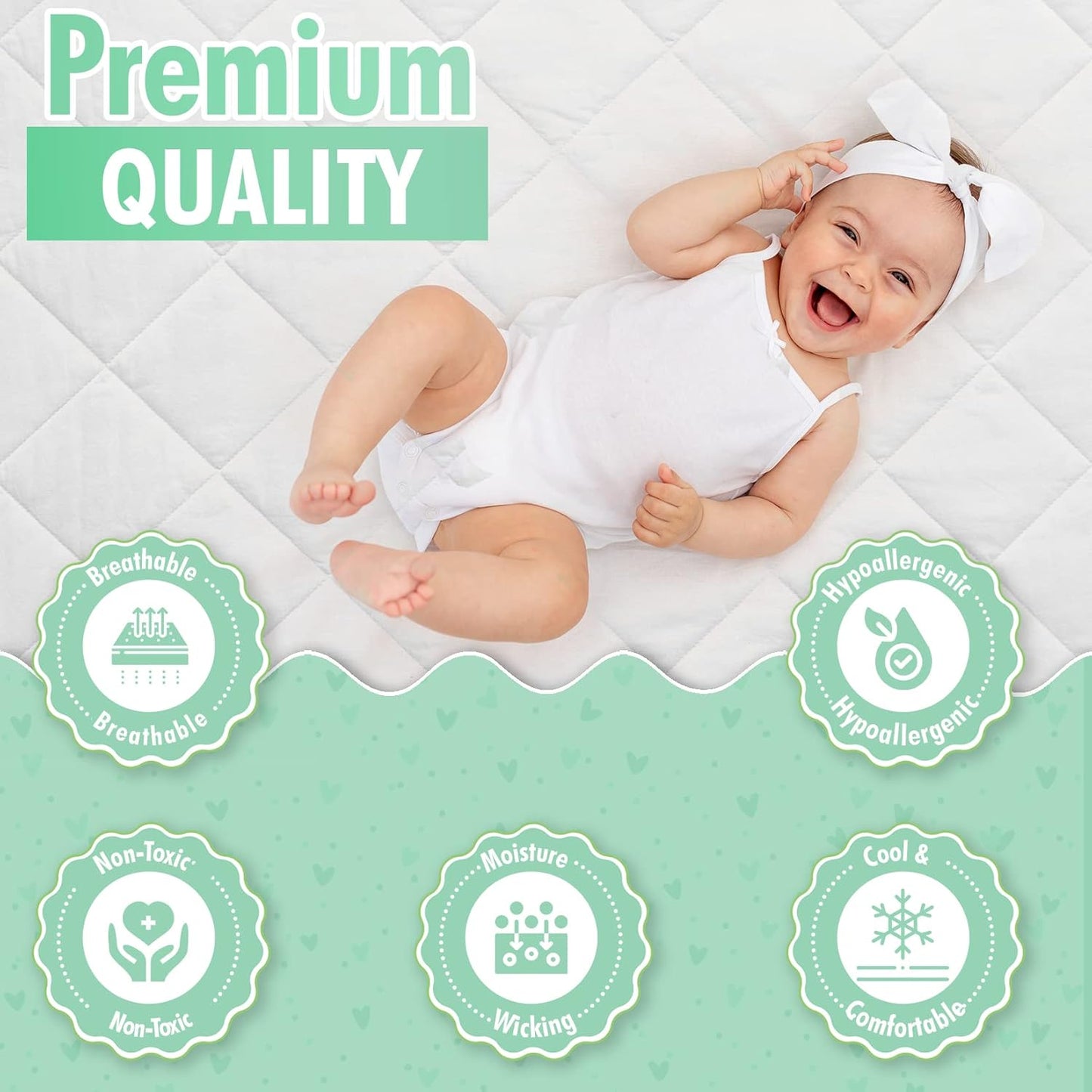 Generic GOTS Certified Organic Cotton Waterproof Crib Mattress Protector, 52”L x 28”W x 9”H, Cream
