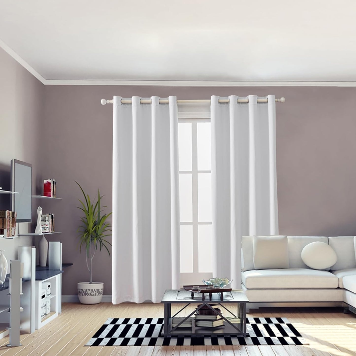 Anytime 100% Blackout Curtain Set, Thermal Insulated & Energy Efficiency Window Draperies for Guest Room, Full Shading Panels for Shift Worker and Light Sleepers（Greyish White, 2 Panels, 52W x 84L）