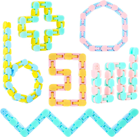 Woosir 6 Pack Wacky Tracks Fidget Toys Gifts for Kids Classroom Brithday Party Favors 24 Links Sensory Snap Fidget Snake Click Toys for Kids Adult Stress Relief Party Gifts Macarons Colors