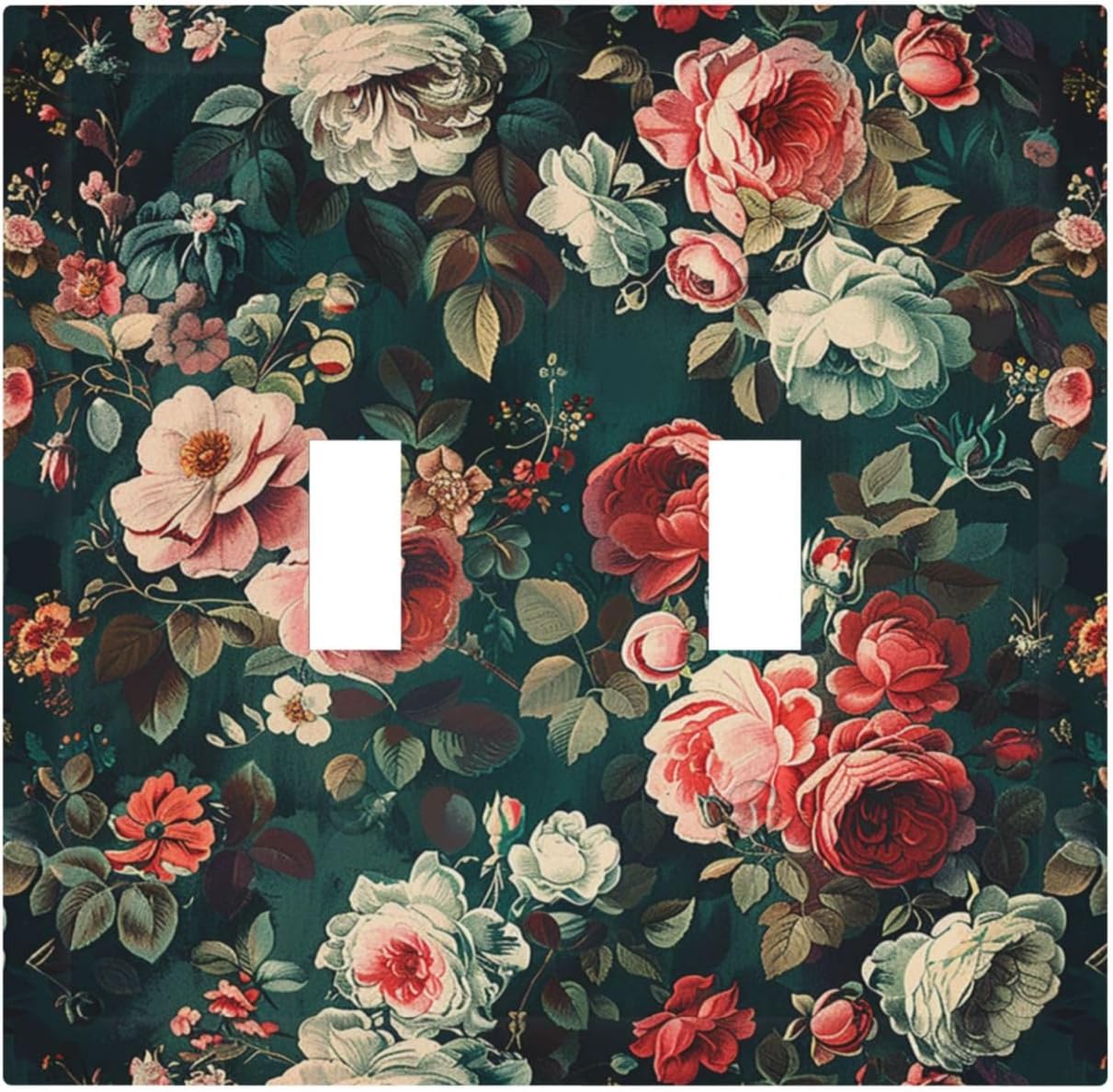 Decorative Switch Plates Baroque Vintage Peony Flower Floral 2 Gang Double Toggle Outlet Light Switch Cover Wall Plate Electrical Faceplate for Bedroom Farmhouse Decor