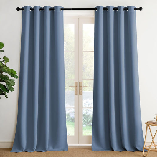 NICETOWN Stone Blue Blackout Curtains 102 inch Long, Thermal Insulated Grommet Privacy Energy Saving Shades for Bedroom, Living Room, Bathroom, Laundry, Patio, Closet, 2 Panels, W52 x L102