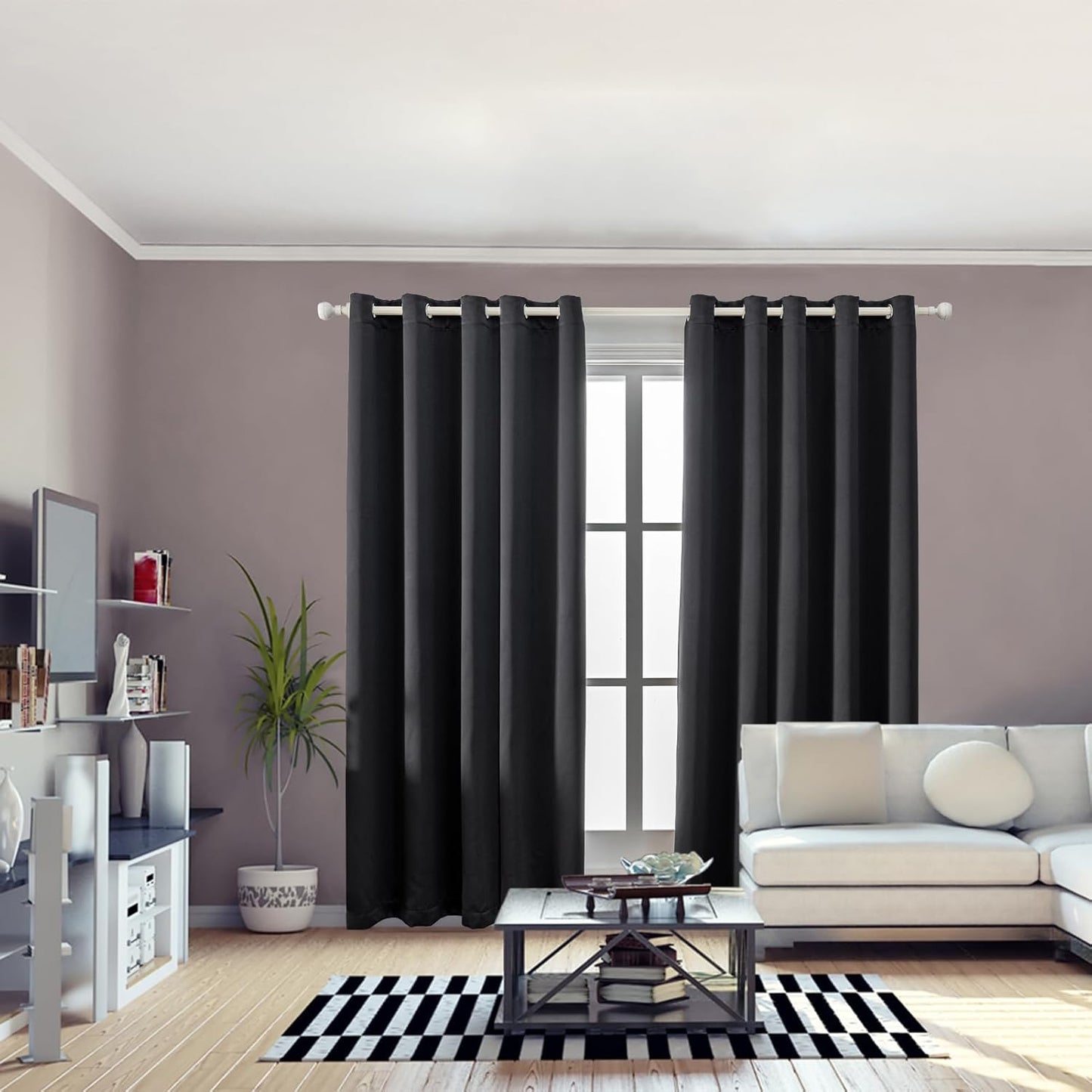 Anytime 100% Blackout Curtain Set, Thermal Insulated & Energy Efficiency Window Draperies for Guest Room, Full Shading Panels for Shift Worker and Light Sleepers（Black, 2 Panels, 70W x 108L）