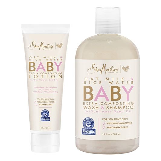 SheaMoisture Baby Wash and Shampoo 21 oz 2 Count - Oat Milk and Rice Water Care with Shea Butter for Sensitive and Dry Skin, Hypoallergenic, Sulfate and Paraben Free, Fragrance Free