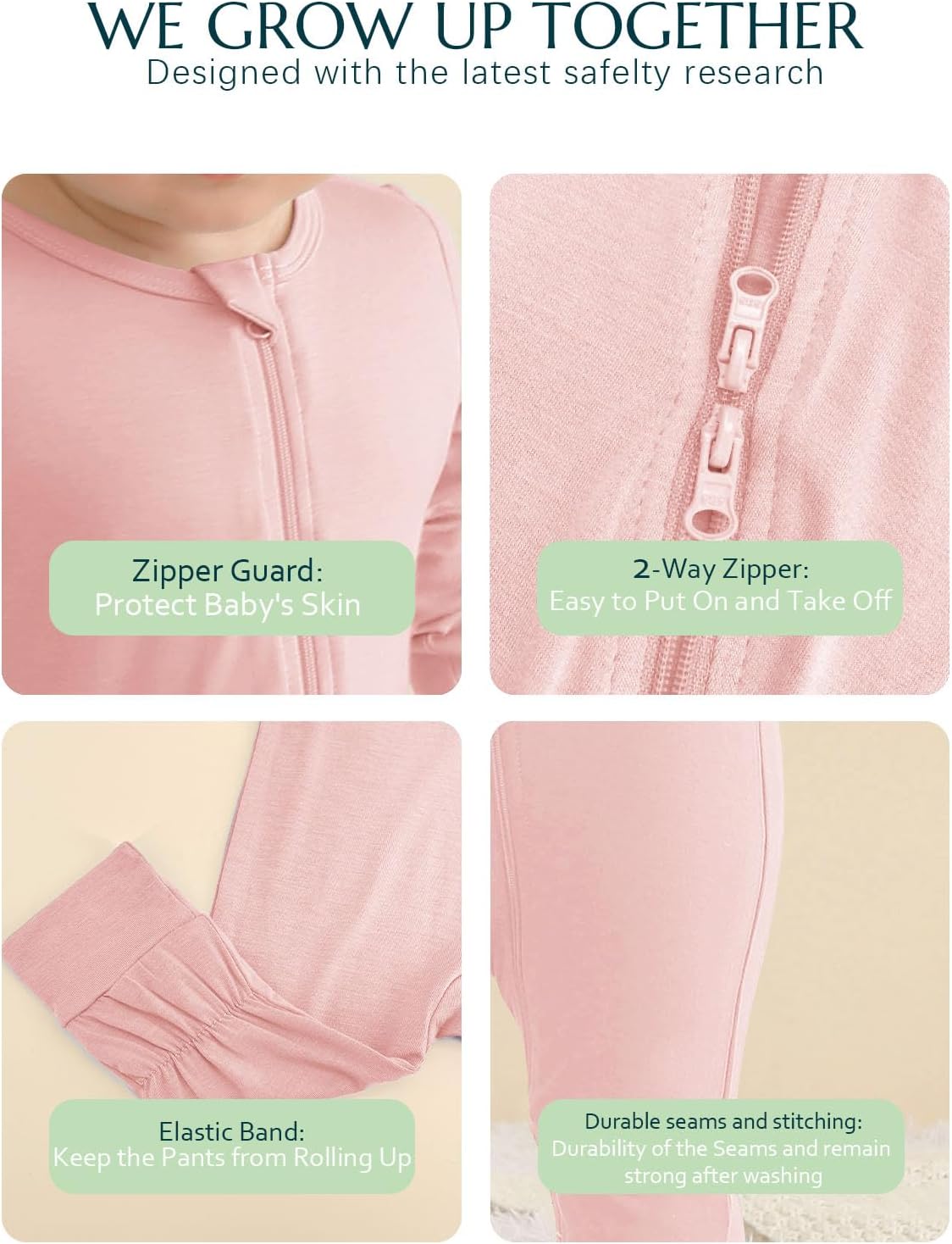 Jimonda Baby Romper Boys Girls Bamboo Pajamas 2-Way Zipper Footless Unisex Long Sleeve Sleepers Sleep and Play 0-24 Months