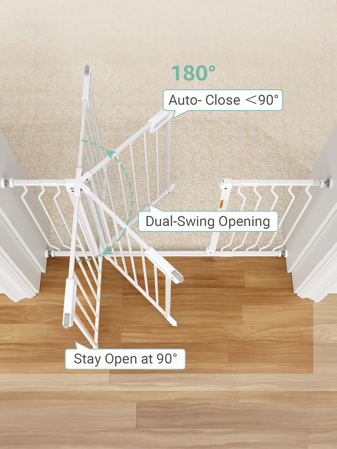 Mom's Choice GROWNSY Baby Gate, 53"-57" Auto-Close Dog Gate for Stairs & Doorways, Pressure-Mounted Easy Install - No Drill, Walk Through, Safe & Durable