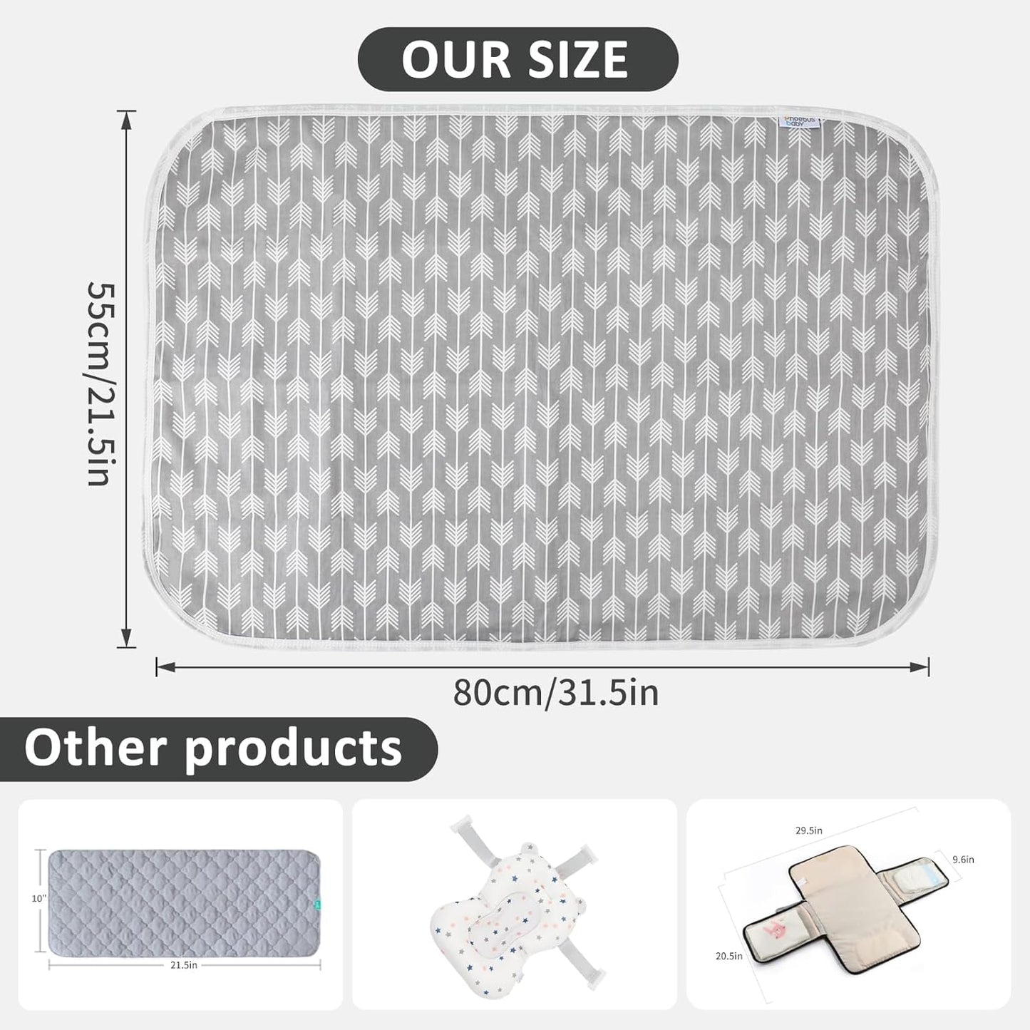 Baby Diaper Changing Pad, 21 5/8" x 31.5" Waterproof Changing Pad Liners - Reusable Soft and Absorbent Portable Changing Mat(Arrows1PCS)