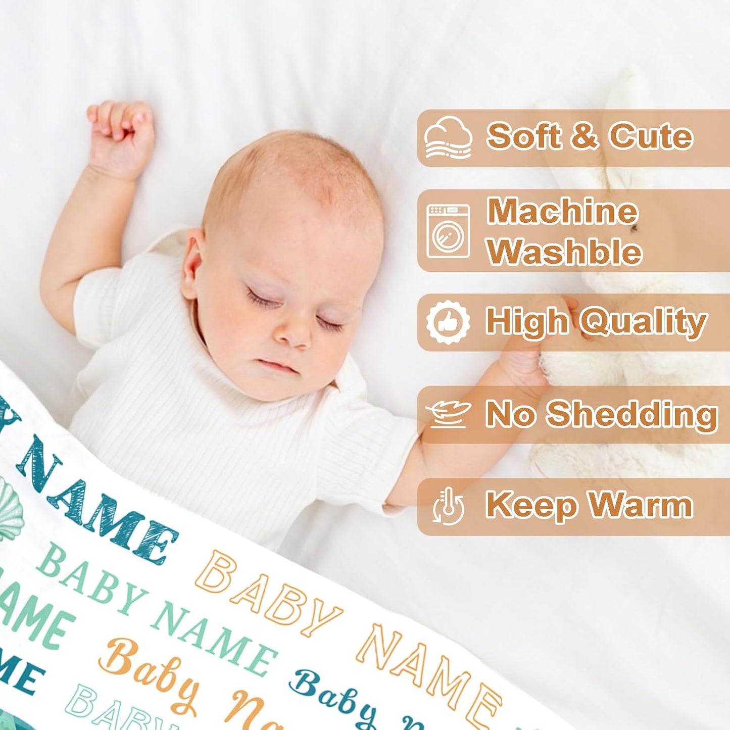 Ship Next Day, Personalized Baby Blanket – Printed in USA, Custom Baby Blanket for Boys & Girls, Baby Blanket with Name, Baby Shower, Easter, Christmas, Birthday Newborn & Toddler Gifts, Baby Gifts