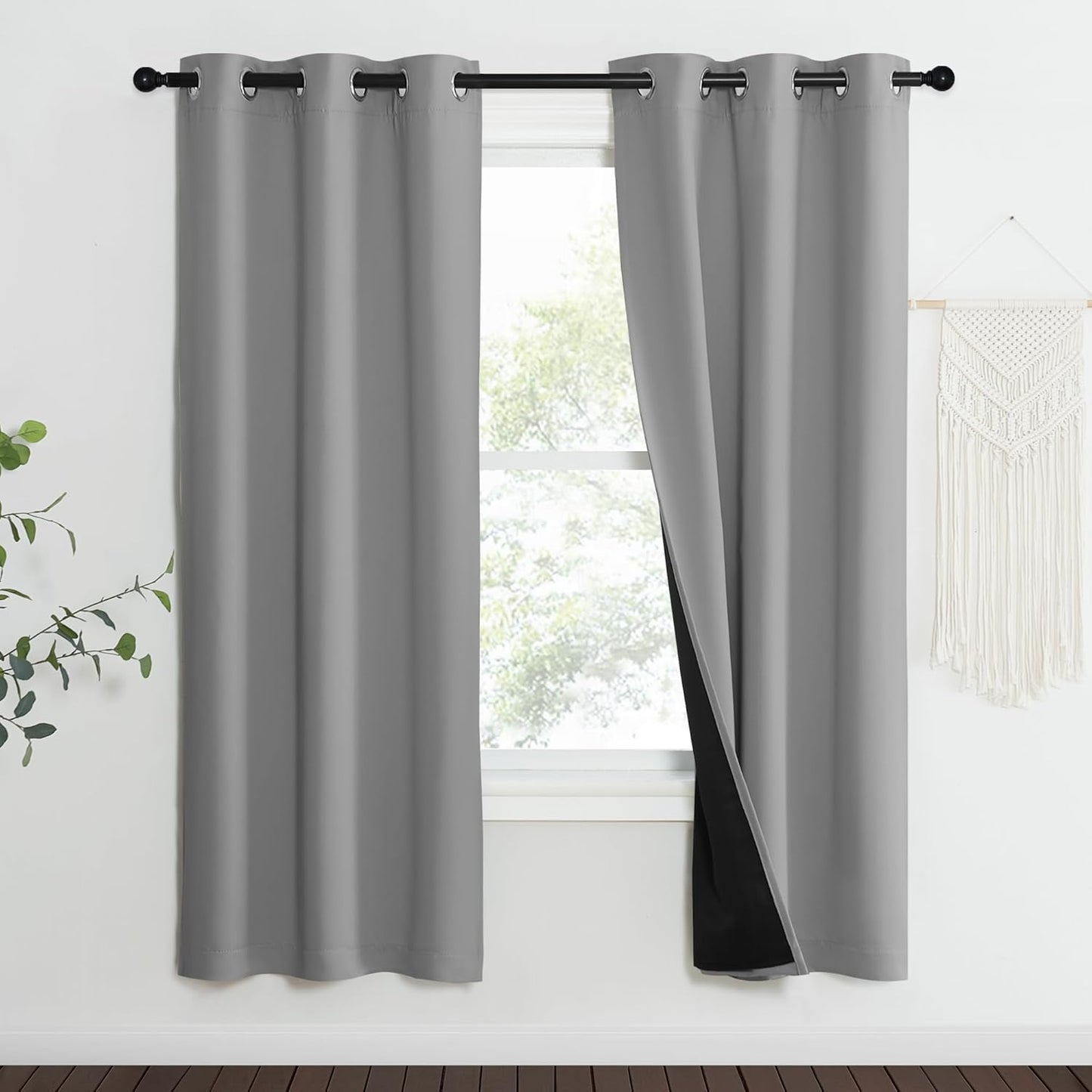 NICETOWN Full Shade Curtain Panels, Pair of Energy Smart & Noise Blocking Out Blackout Drapes for Dining Room Window, Thermal Insulated Guest Room Lined Window Dressing(Silver Grey, 37 x 70 inch)