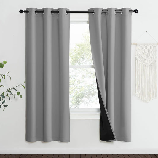 NICETOWN Full Shade Curtain Panels, Pair of Energy Smart & Noise Blocking Out Blackout Drapes for Dining Room Window, Thermal Insulated Guest Room Lined Window Dressing(Silver Grey, 37 x 70 inch)