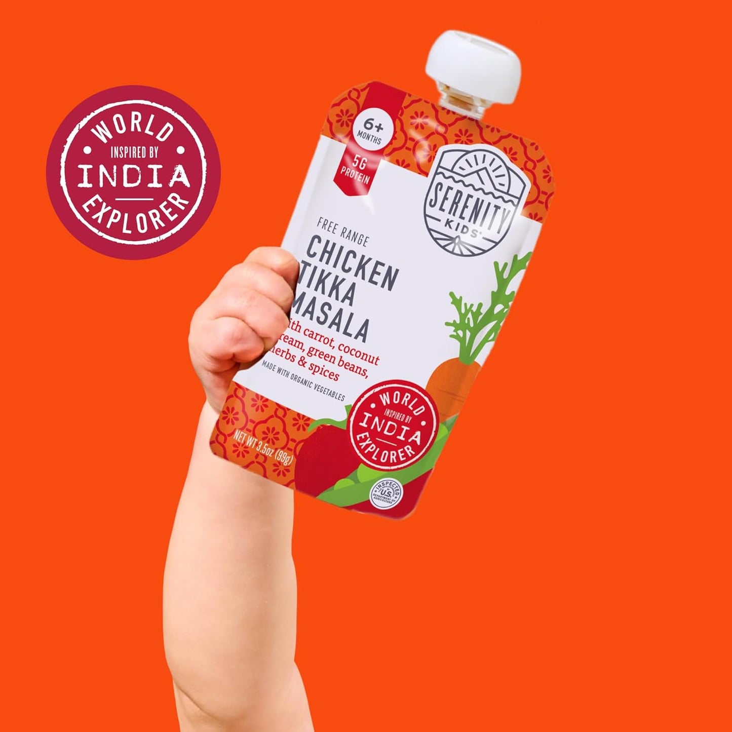 Serenity Kids 7+ Months World Explorers Baby Food Pouches - Puree With Ethically Sourced Meats & Organic Veggies - BPA-Free Organic Baby Food - 3.5 Oz, 18 Pack