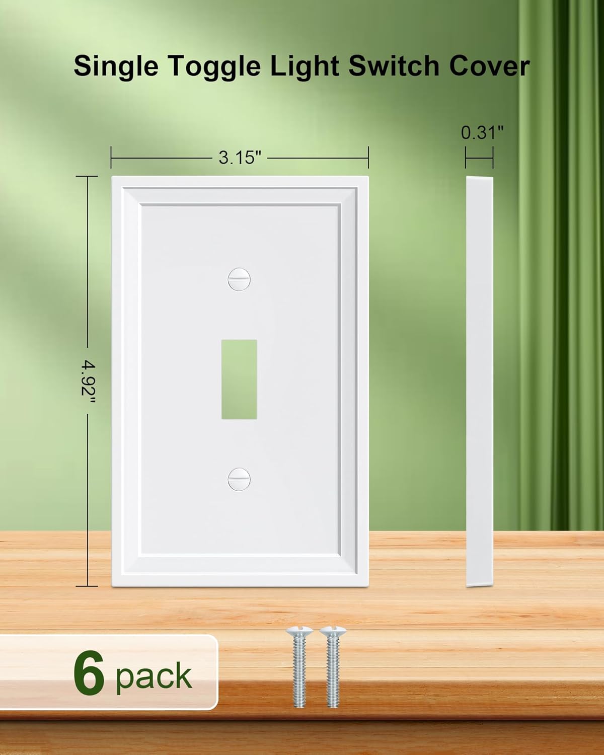 6-Pack Single Toggle Light Switch Covers Wall Plate, Pure White Decorative Switch Plate Covers, 1 Gang Natural Bamboo Fiber Wall Plate, Corrosion Resistant