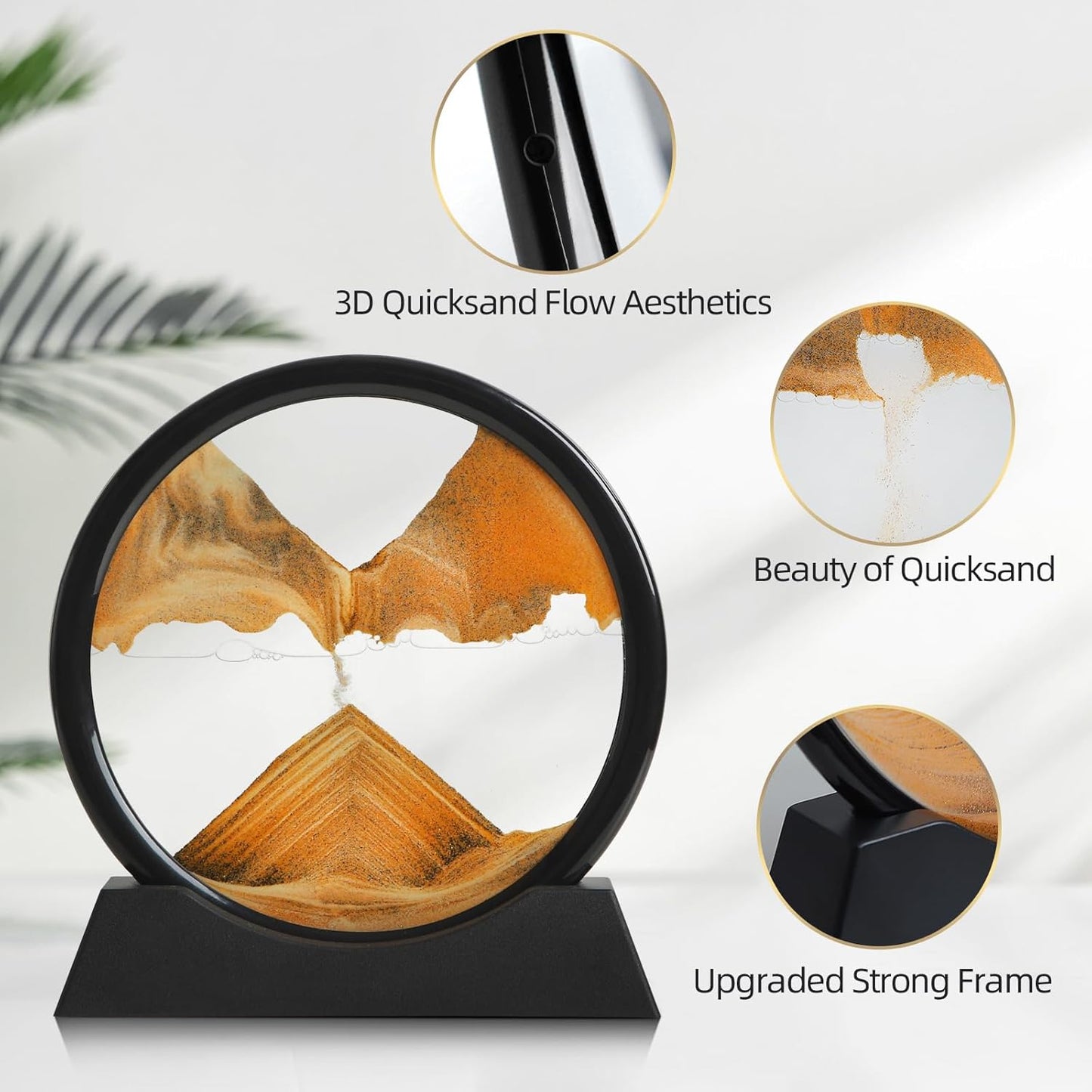 KPNUWN Moving Sand Art Liquid Motion, 3D Deep Sea Sandscape Color Quicksand Decor, Round Glass Moving Sand Art Picture Relaxing Desktop Home Office Work Decor (7 inch- Orange)