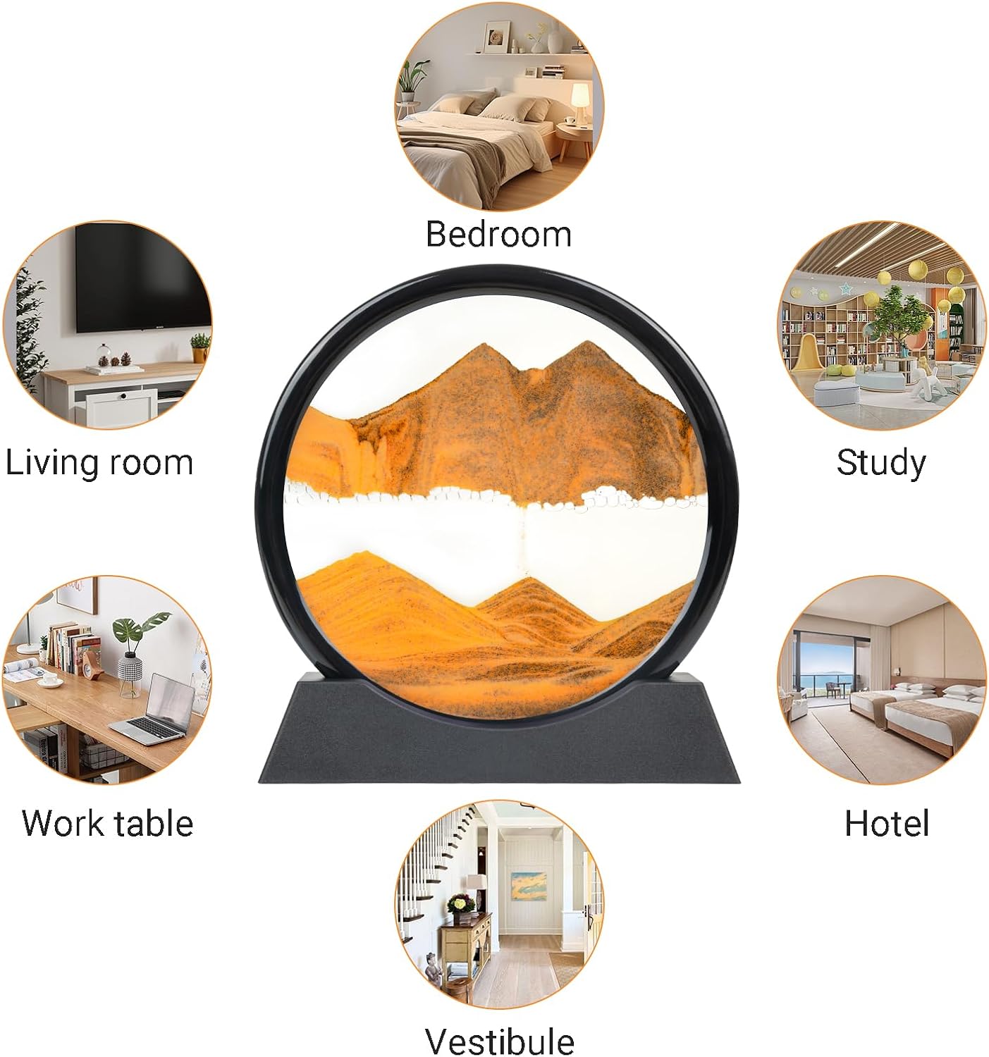 Drakswet Moving Sand Art Liquid Motion，Moving Sand Art Picture-3D Deep Sea Sandscape，Round Glass Frame Display Flowing Sand Relaxing Desktop Home Office Work Decor (Orange)