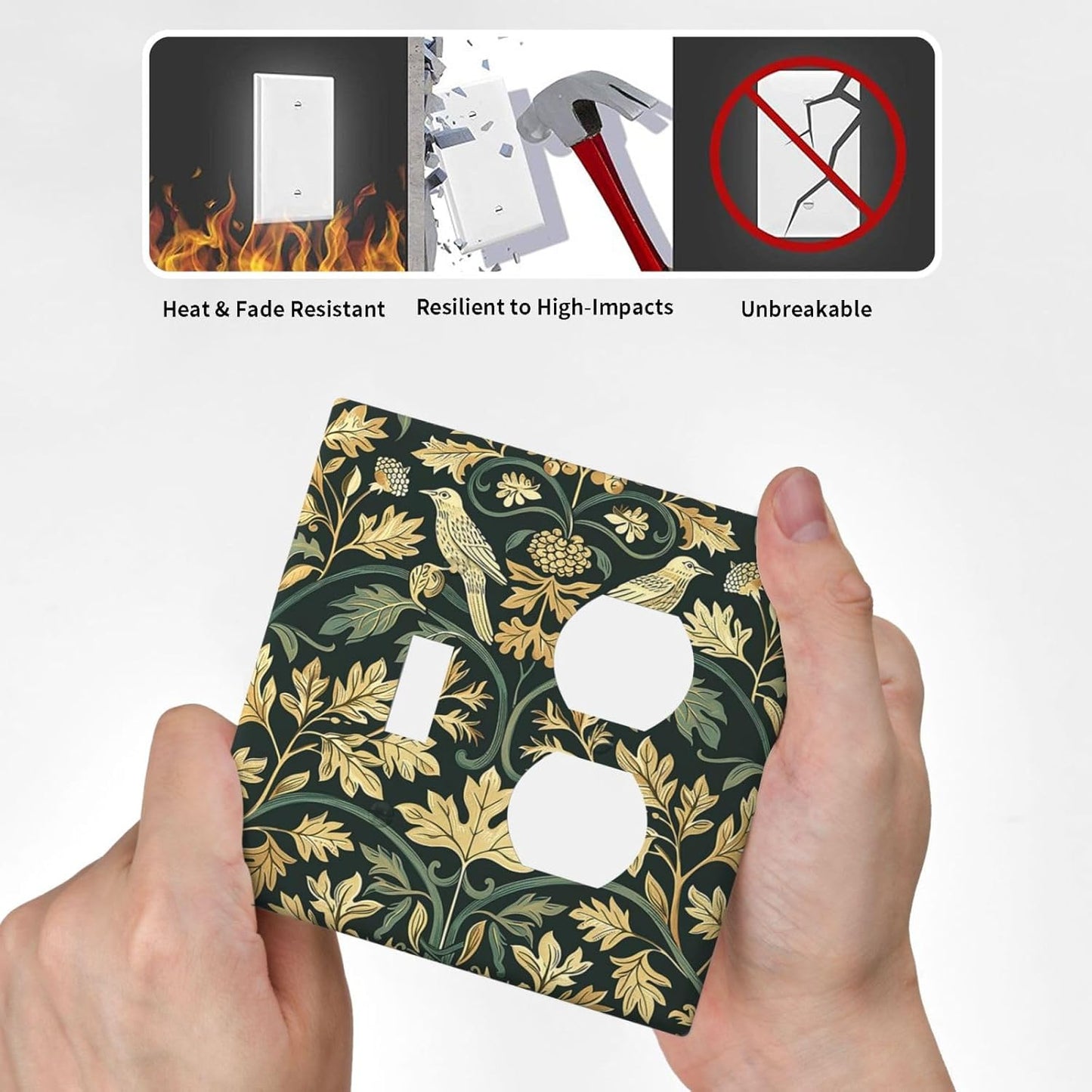 Wallplates William Morris Vintage Botanical Birds Golden Green Leaves 1 Toggle 1 Duplex Switch Plate Electrical GFCI Faceplate Decorative Light Switch Covers for Bedroom Home Decor