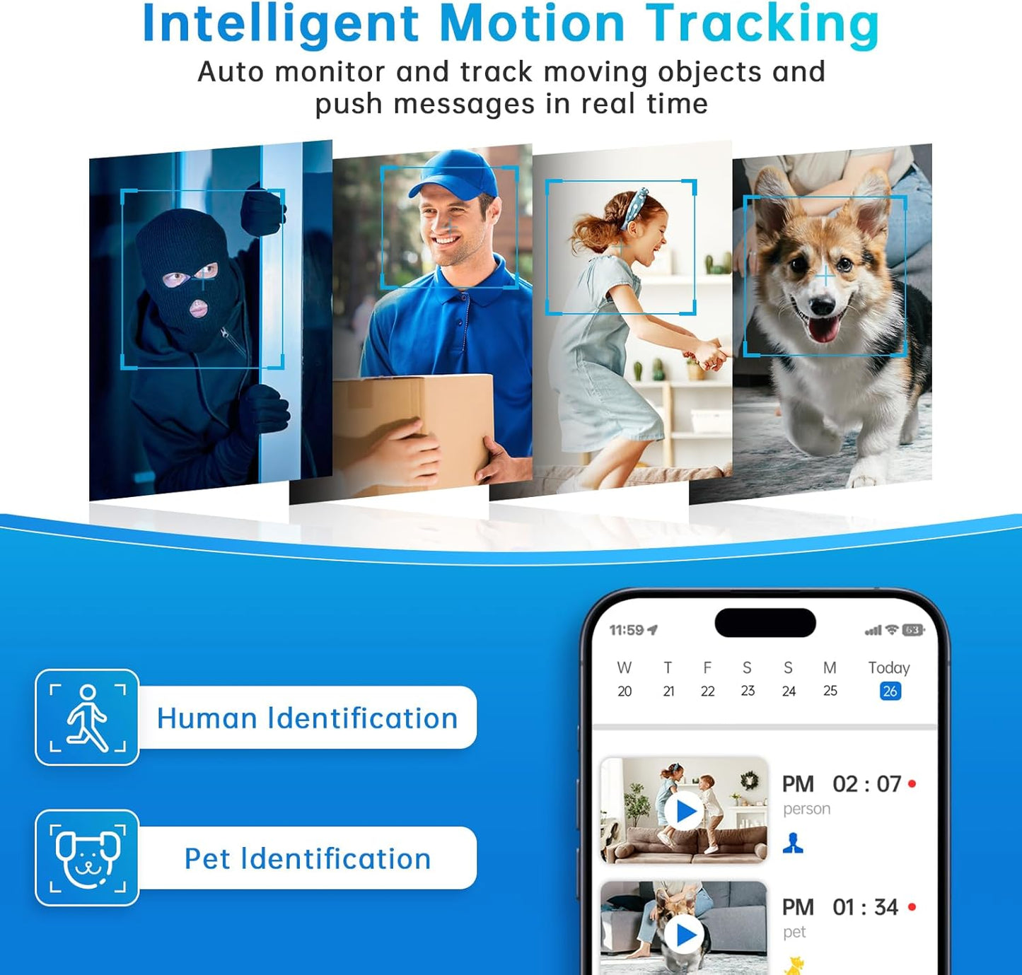 Pan/Tilt Indoor Security Camera, 5G&2.4G WiFi Indoor Cameras Wireless for Home Security, Baby/Pet/Dog/Cat Camera with Phone App, Motion Sensor & Night Vision, 2-Way Audio, TF/Cloud Storage