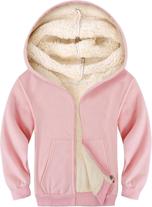 Gihuo Unisex Boy's Girls Winter Warm Sherpa Lined Zip Up Sweatshirt Fleece Jacket Kid's Hoodie Outerwear