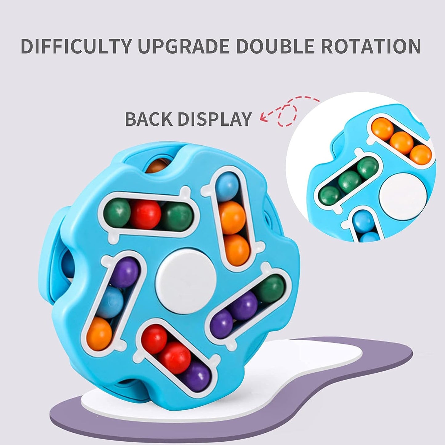 Fidget Toy Rotating Magic Bean Cube Spinner,Stress Relief Gifts Fidget Puzzles for Adults Kids,Anxiety Relief Learning & Education Toys,Double Flip Handheld Puzzle Cube Toys(Blue)