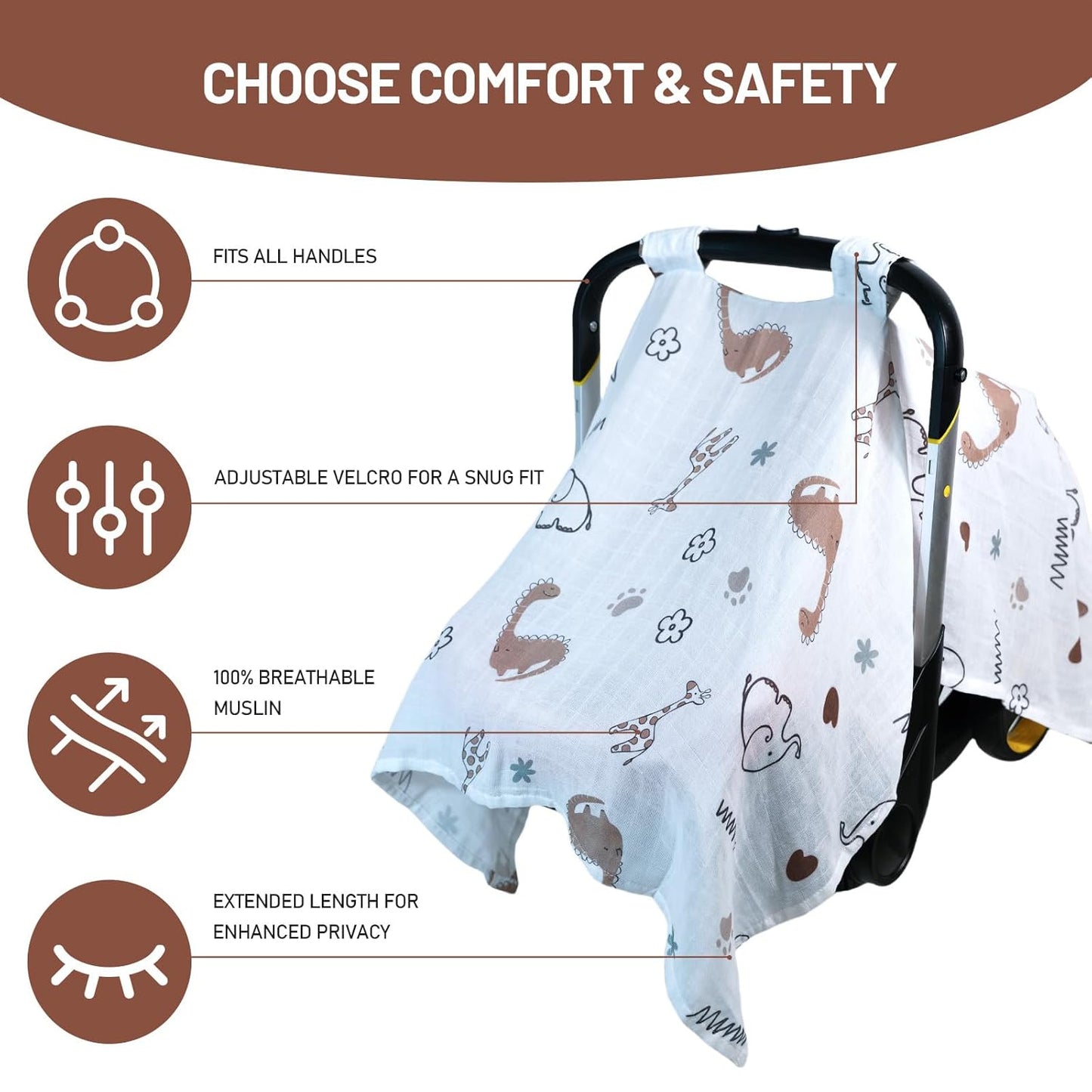 80S Muslin Car Seat Cover for Babies - Soft & Breathable Infant Carrier Canopy, Lightweight Sunshade for Summer, Universal Fit for Baby Boys & Girls