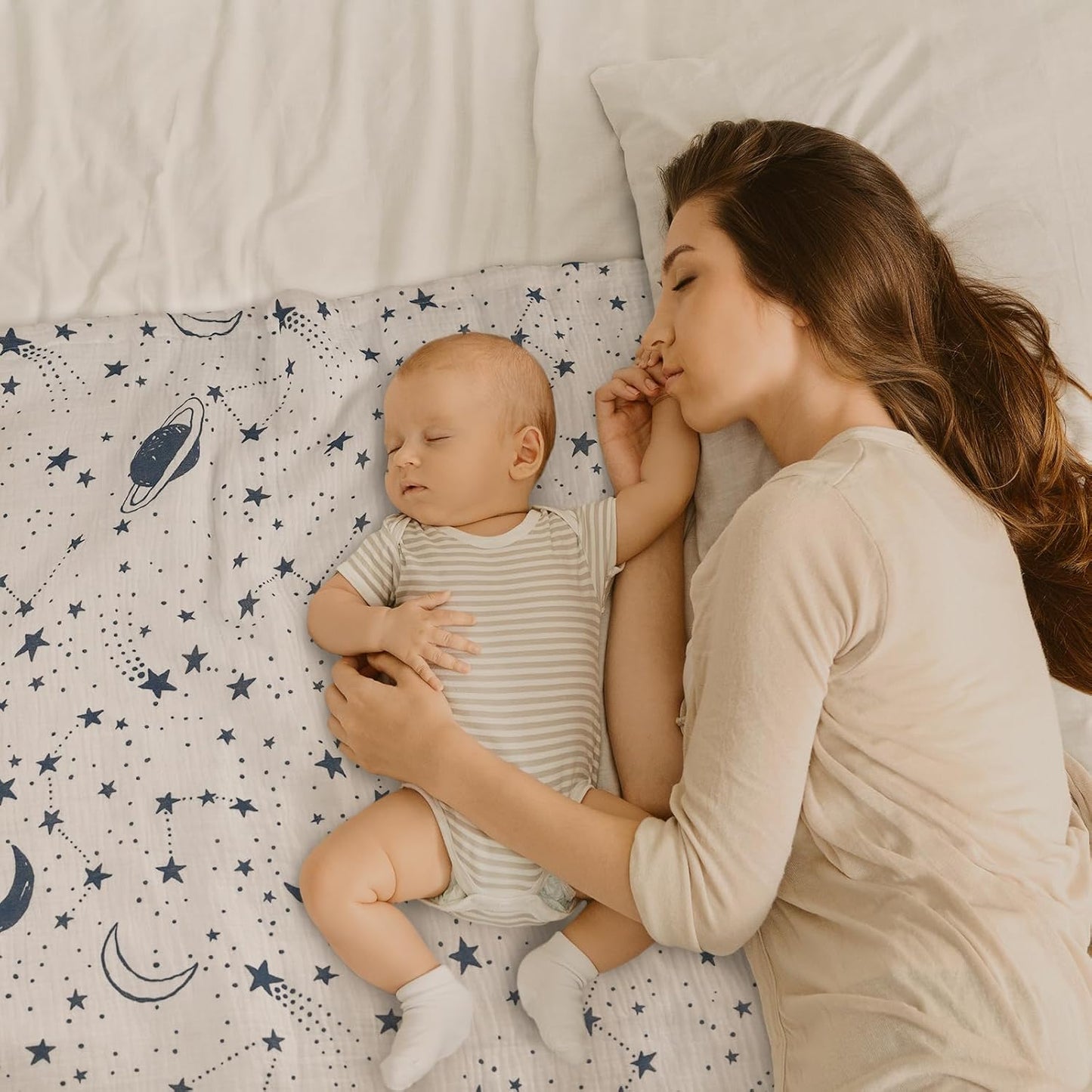 GLLQUEN BABY Blankets for Unisex Boys Girls, Muslin Cotton Front Soft and Breathable, and Dotted Fleece Backing, Printed Bed Nursery Minky Blankets for Toddler Newborn, 30 x 40 inches