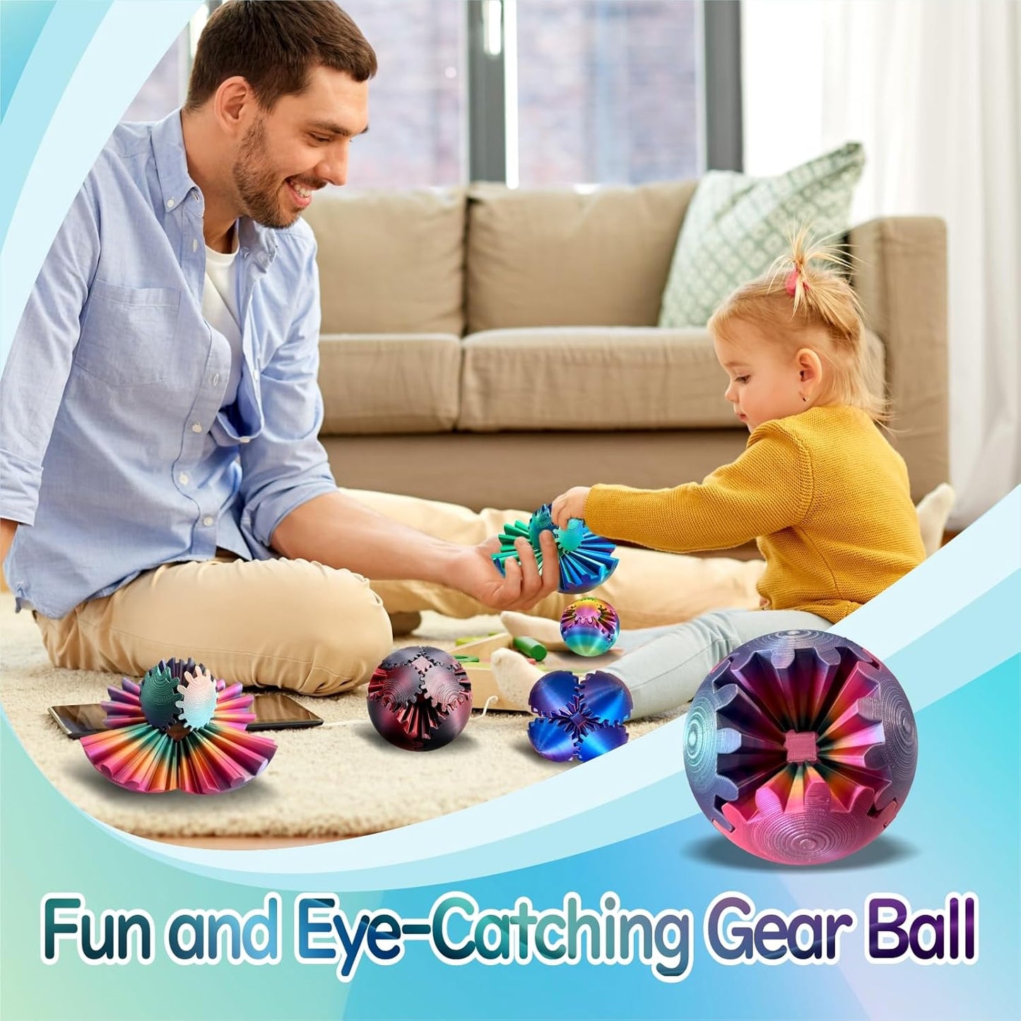 Gear Ball - GearSphere Fidget Toy, 3D Printed Gear Ball Spin Ball Cube Desk Toy, 2024 Gear Sphere Cube Puzzlefor Adults Kids, Stress and Anxiety Relaxing Fidget Toy (Multilcolor)