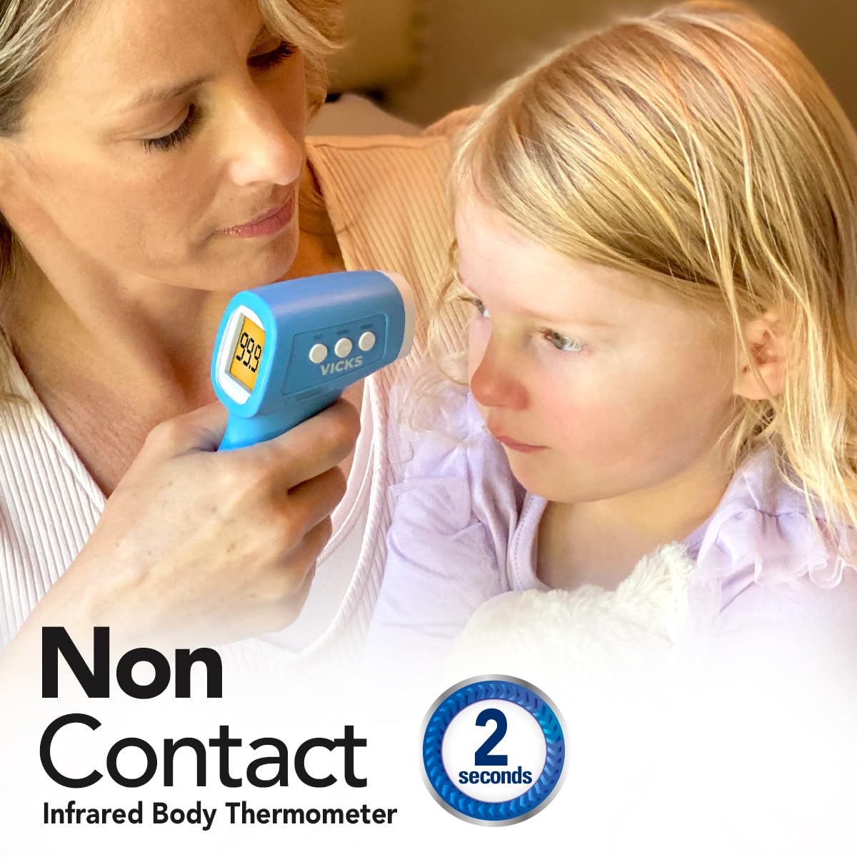 Vicks Non-Contact Infrared Thermometer for Forehead, Food and Bath – Fast, Reliable, and Clinically Proven Accuracy for Adults, Babies, Toddlers and Kids