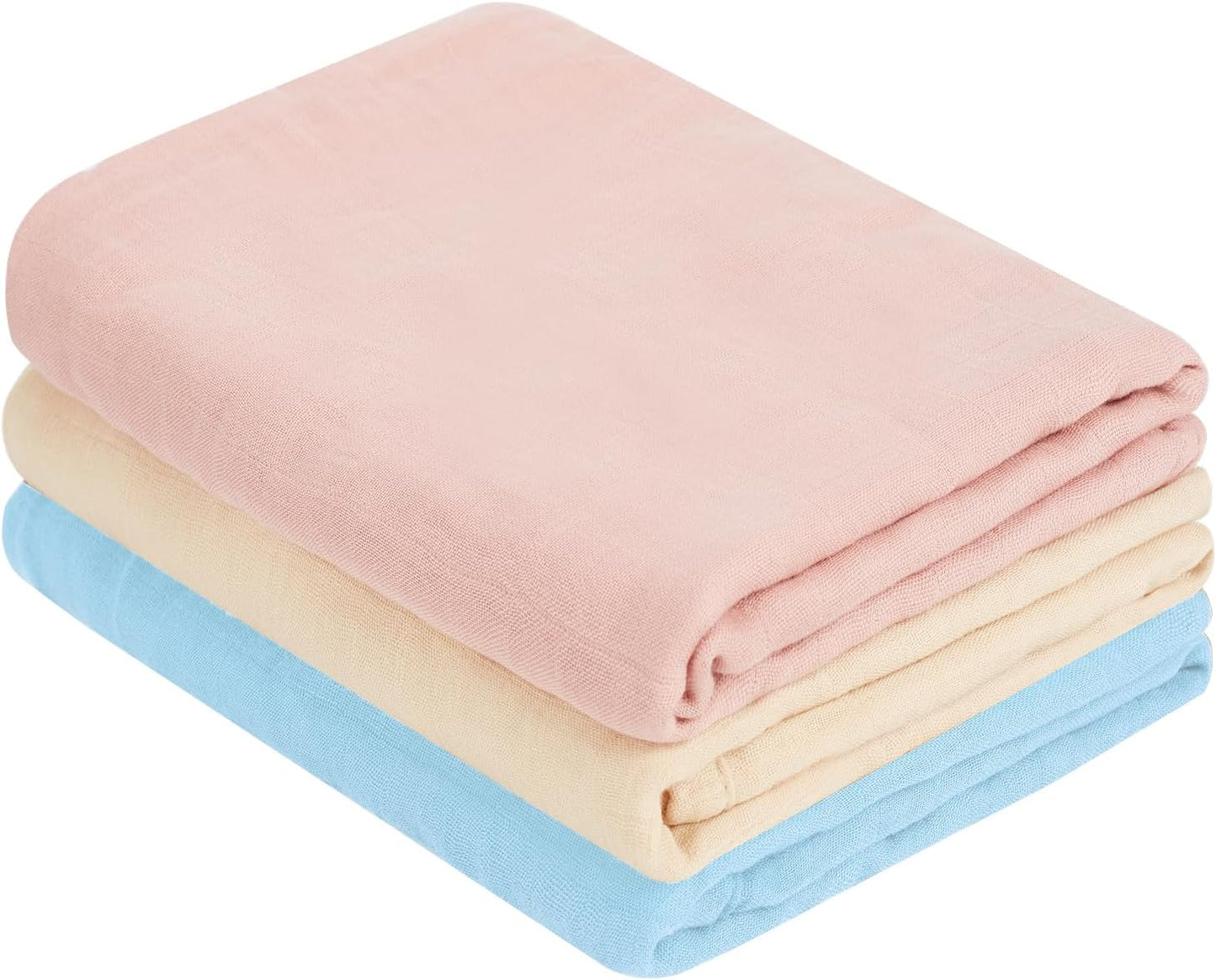 Muslin Swaddle Blankets, Nursery Receiving Blanket for Newborn, Baby Swaddle Wrap Soft Silky & Breathable, 3 Packs, 47 X 47In (Pink & Blue 3 Pieces)
