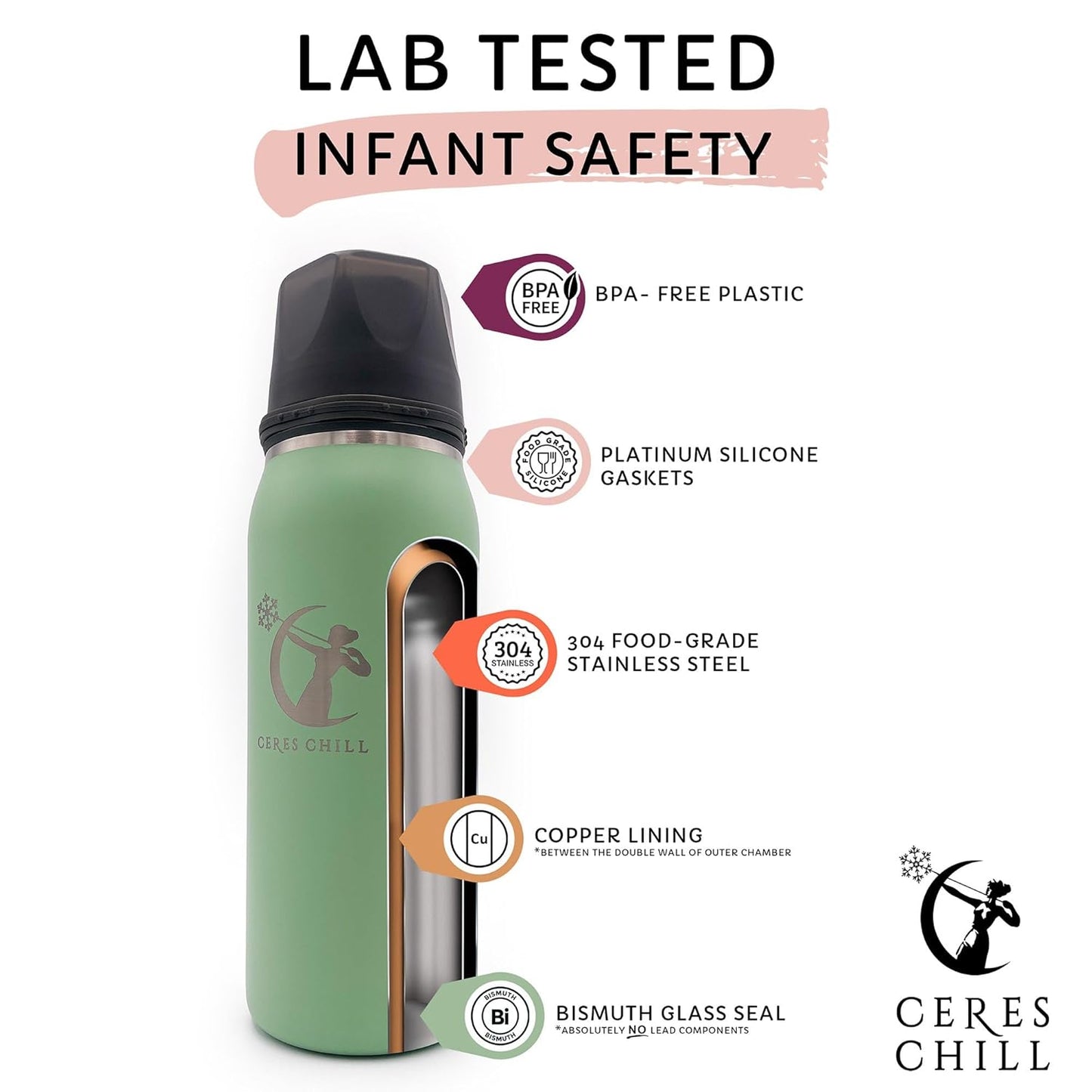 CERES CHILL OG Breastmilk Chiller, Reusable Storage Container, Up to 34 oz. - Bottle Cooler Keeps Milk at Safe Temperatures for Up to 20 Hours, Connects w/Most Pumps (Black)