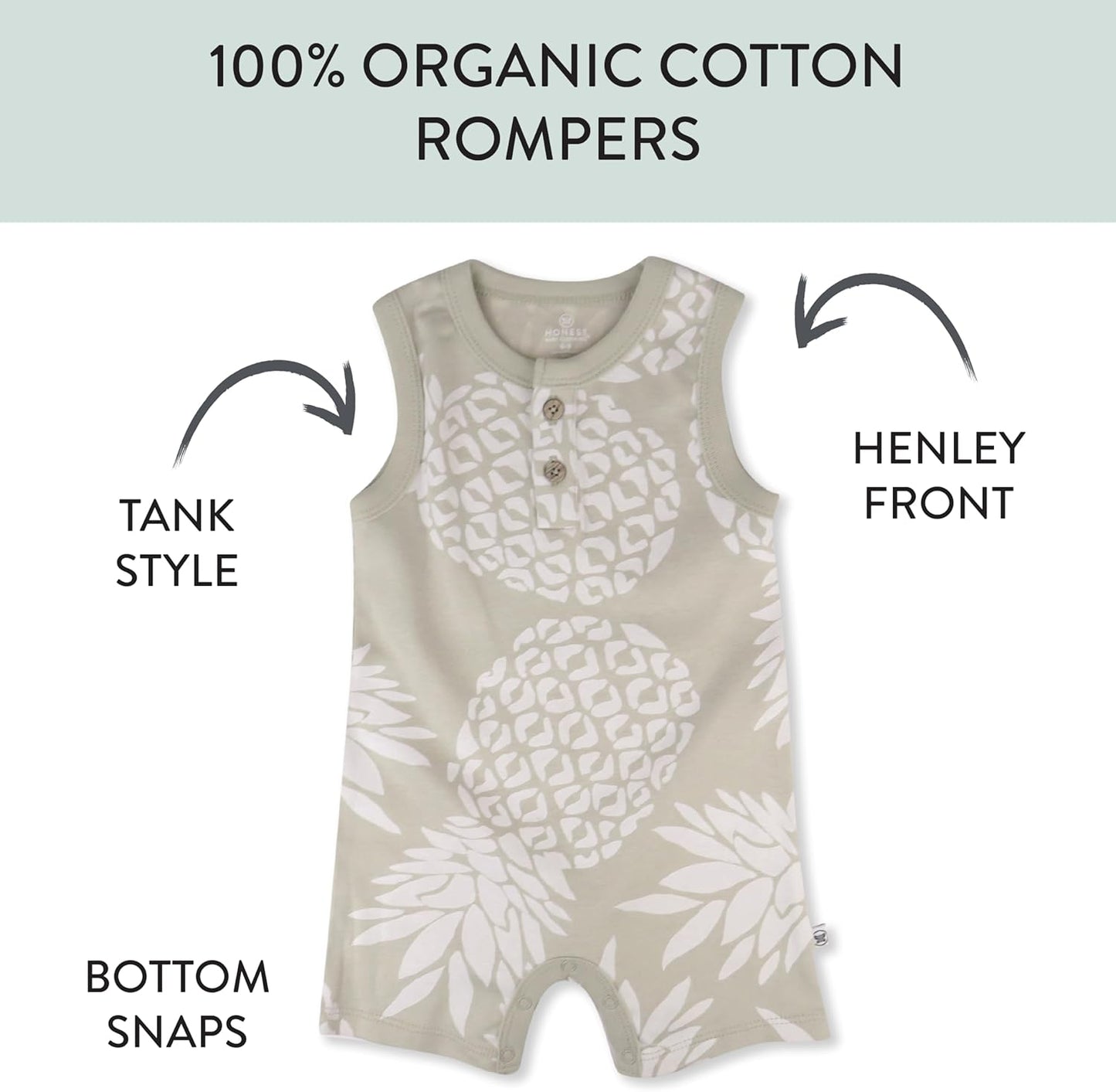 HonestBaby Short Sleeve and Tank Romper 100% Organic Cotton for Infant Baby and Toddler Boys
