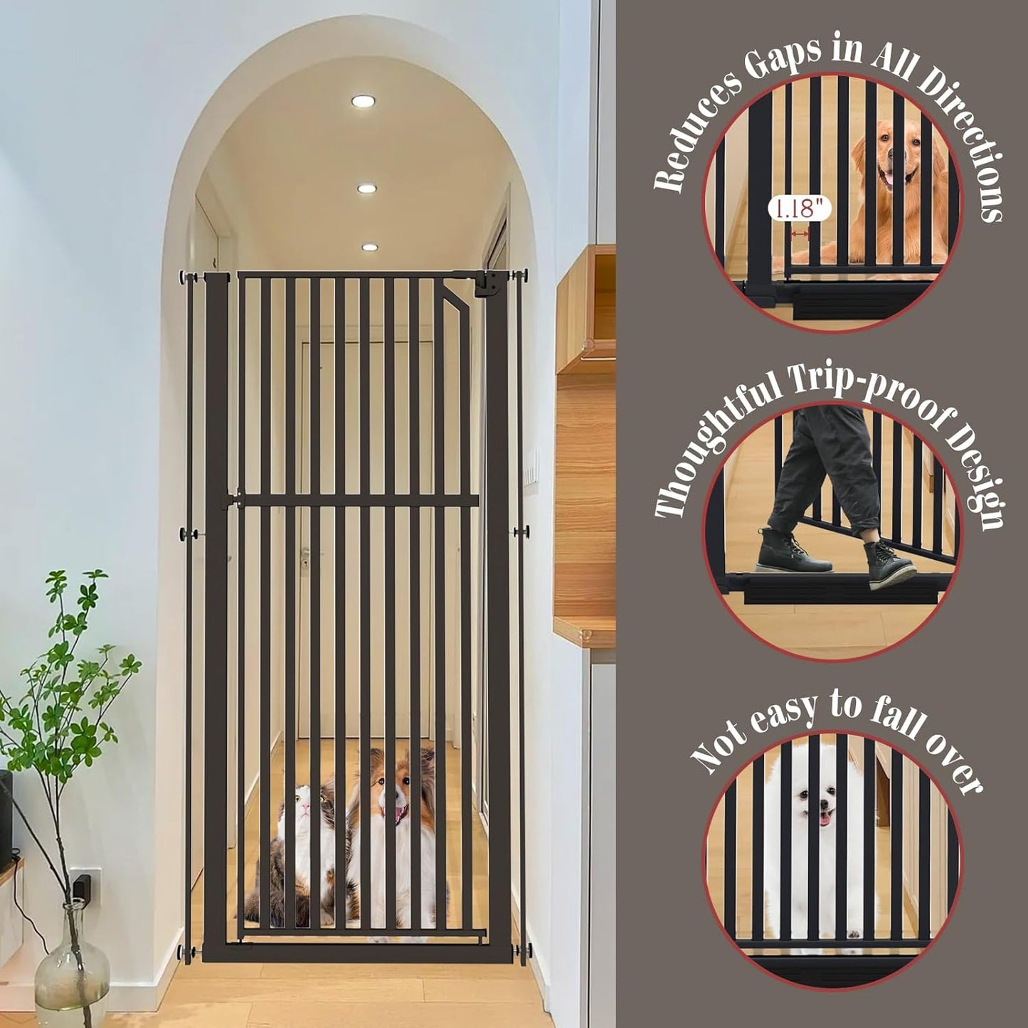 Glaf Extra Tall Pet Gate 63" Pressure Mounted Cat Door Safety Metal Cat Gate Adjustable Width Dog Door Auto-Close Dog Gates for Doorways, Stairs, Kitchen, Hallway (Black, 29.92-33.46")
