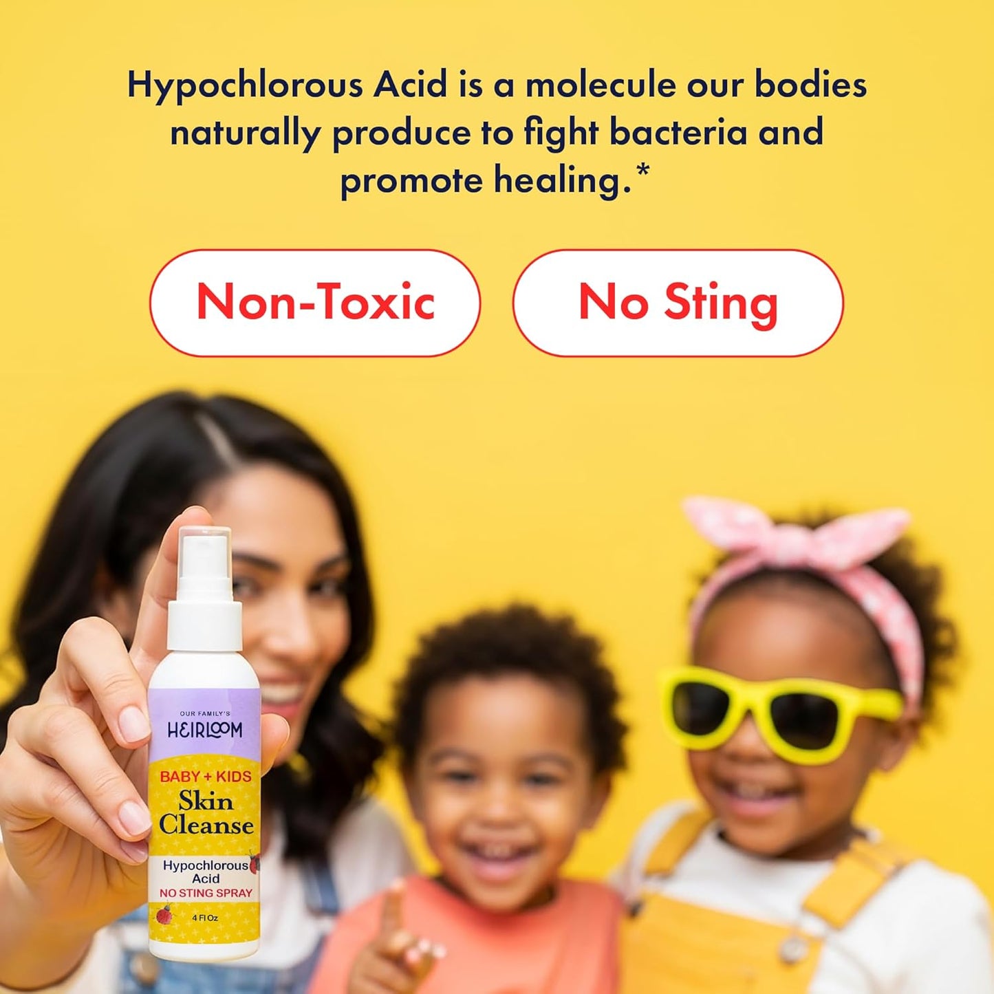 Hypochlorous Acid Spray for Kids - Gentle Skin Cleansing HOCL for Diaper Rash, Sensitive Skin, Sunburn, and Irritated Skin - No Sting, Non-Toxic, Kid-Friendly, 4 oz Spray