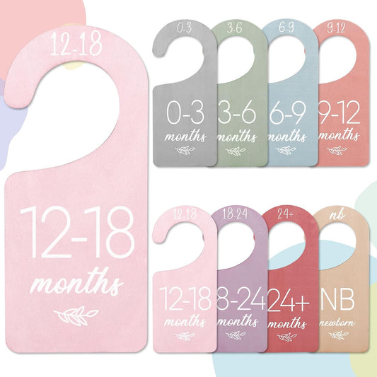 Whaline 8Pcs Baby Closet Dividers Boho Design Hanging Wooden Colorful Babys Closet Size Hanger Organizer Double-Sided Newborn to 24 Months Thicken Baby Wardrobe Organizer