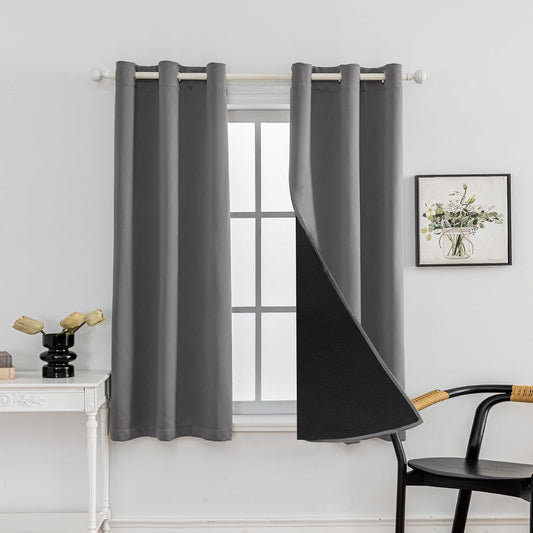 Anytime 100% Blackout Curtain Set, Thermal Insulated & Energy Efficiency Window Draperies for Guest Room, Full Shading Panels for Shift Worker and Light Sleepers（Grey, 2 Panels, 37W x 63L）