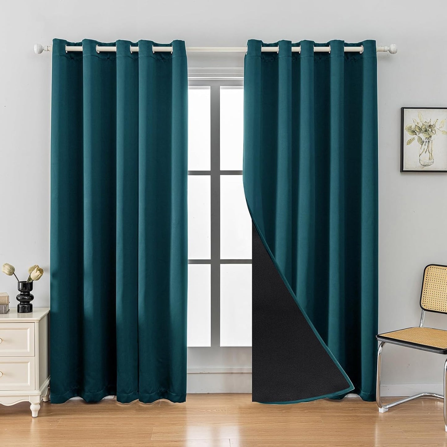 Anytime 100% Blackout Curtain Set, Thermal Insulated & Energy Efficiency Window Draperies for Guest Room, Full Shading Panels for Shift Worker and Light Sleepers（Greyish Blue, 2 Panels, 70W x 72L）