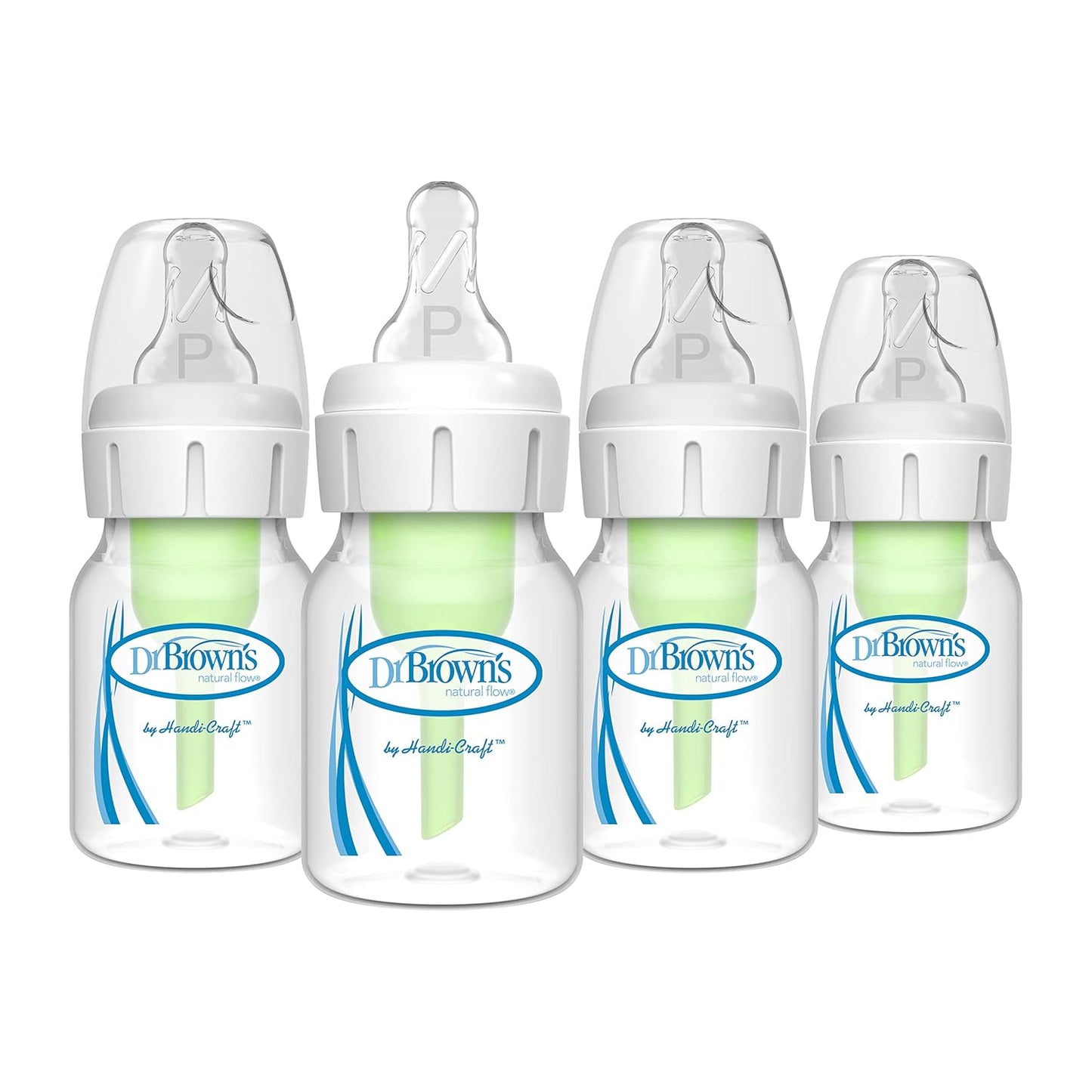 Dr. Brown's Natural Flow Anti-Colic Options+ Narrow Baby Bottle, 2 oz/60 mL, with Preemie Flow Nipple, 0m+, 4 Pack