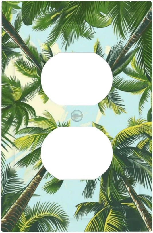 Summer Sky Coconut Palms Trees Green Plants Leaf Outlet Covers 1 Gang Duplex Light Switch Cover Decorative Switch Plates Electrical Receptacle Faceplate Wall Plate for Bed Room Living Room Decor