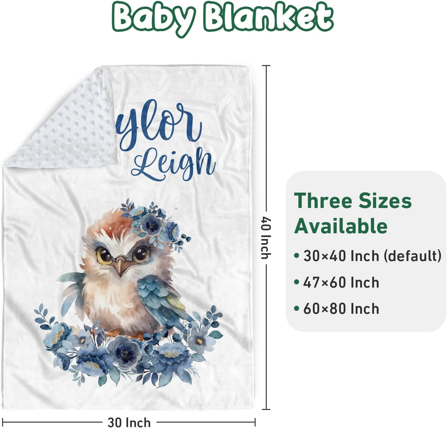 Personalized Baby Crib Bedding Set - Custom Name Owl Pattern 3 Pcs Set - Soft Blanket with Double Layer Dotted Backing, Fitted Sheet, Room Rug for Newborns Boys Girls Shower Gift